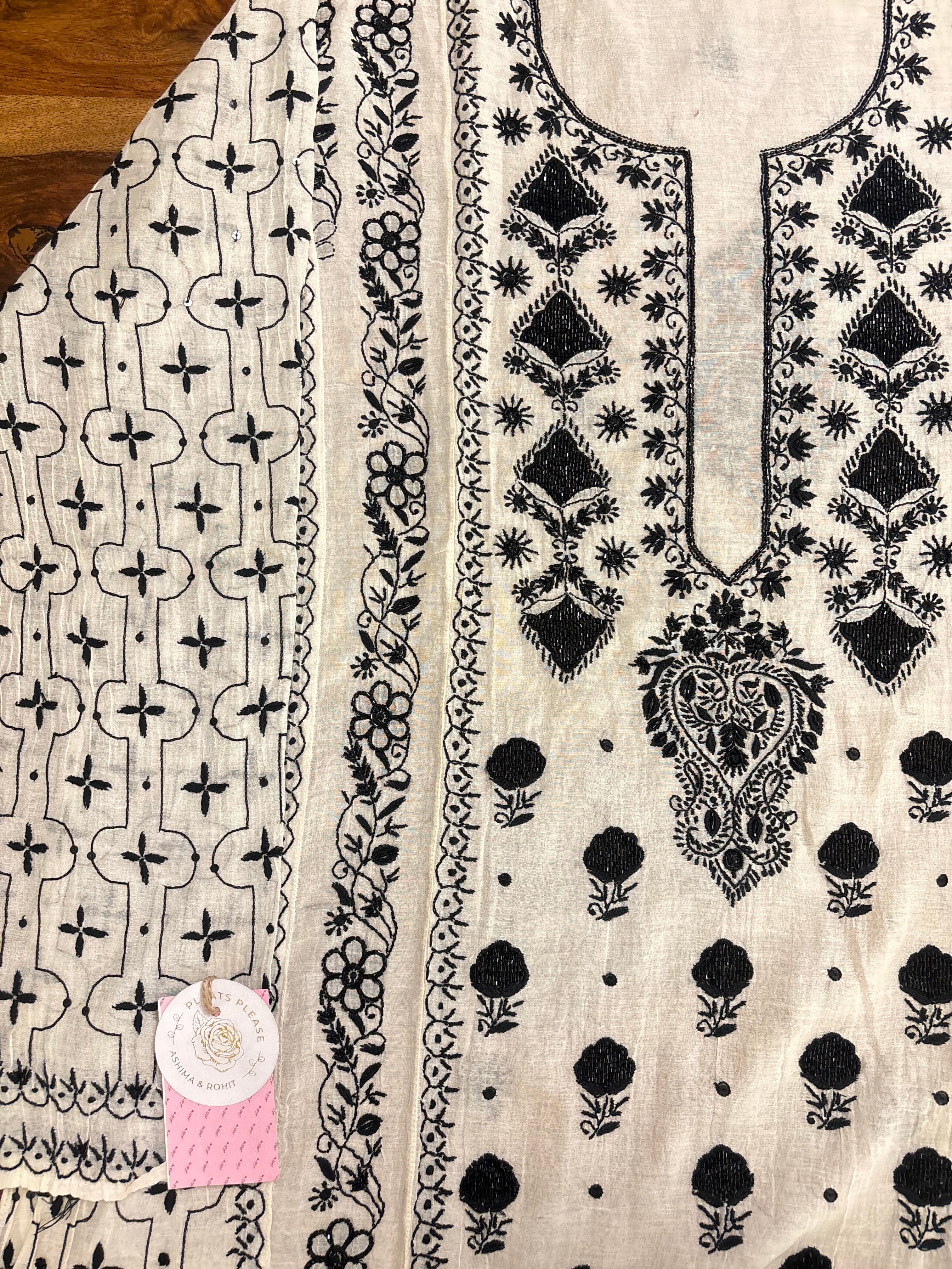 Dyeable Black & White Chanderi Kurta & Dupatta