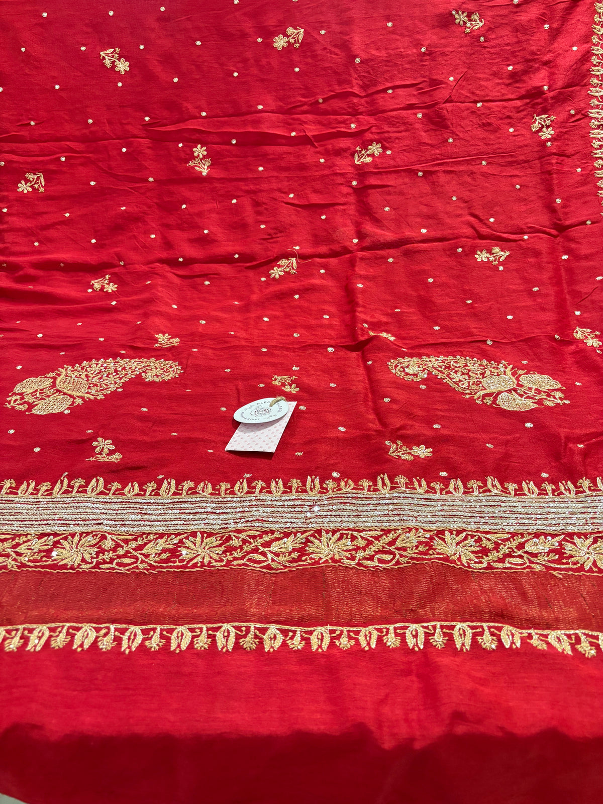 Crimson Red Monga Silk Chikankari Kurta & Dupatta