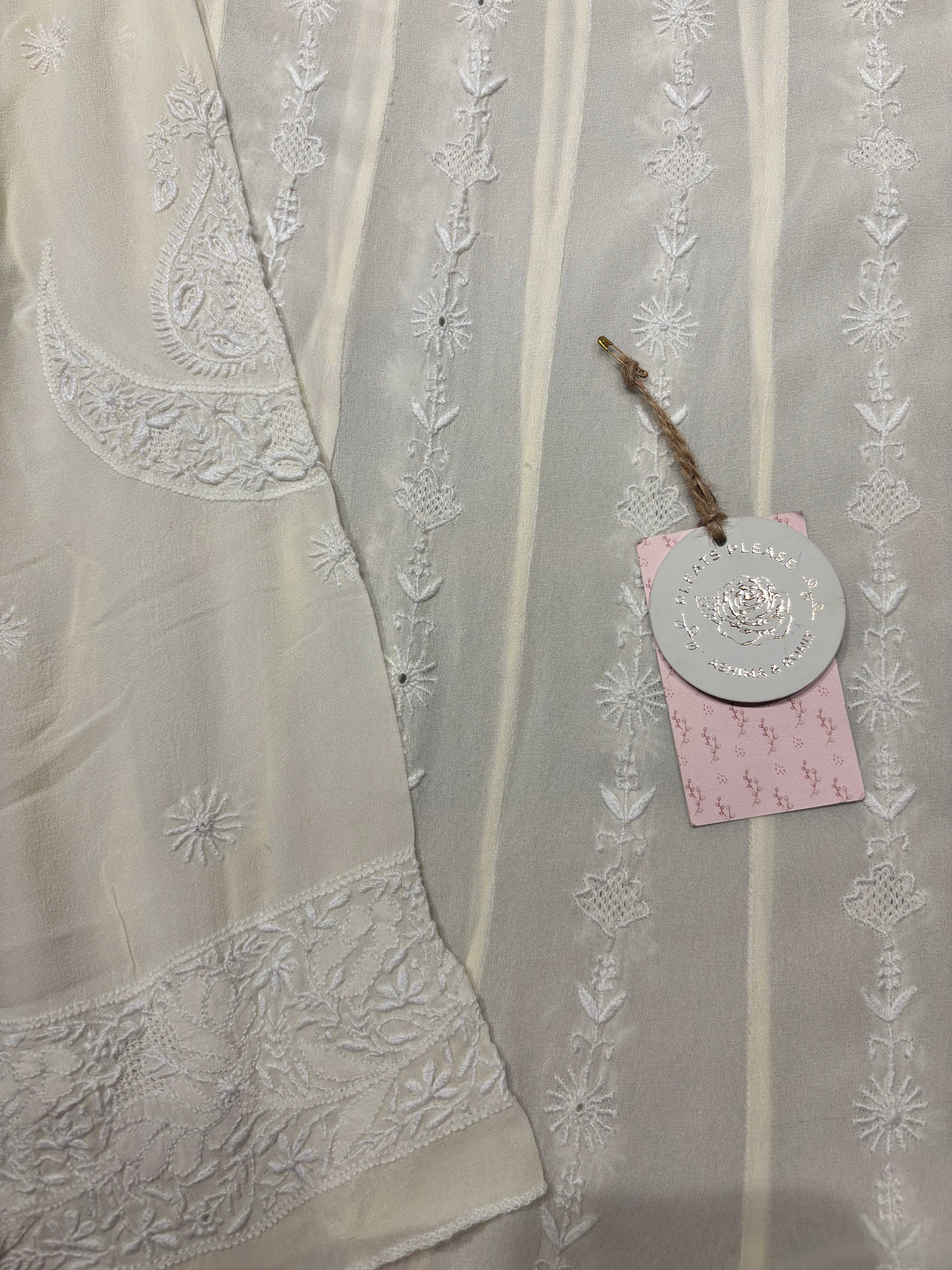 Off White Pure And Premium Georgette Chikankari Anarkali And Dupatta Set