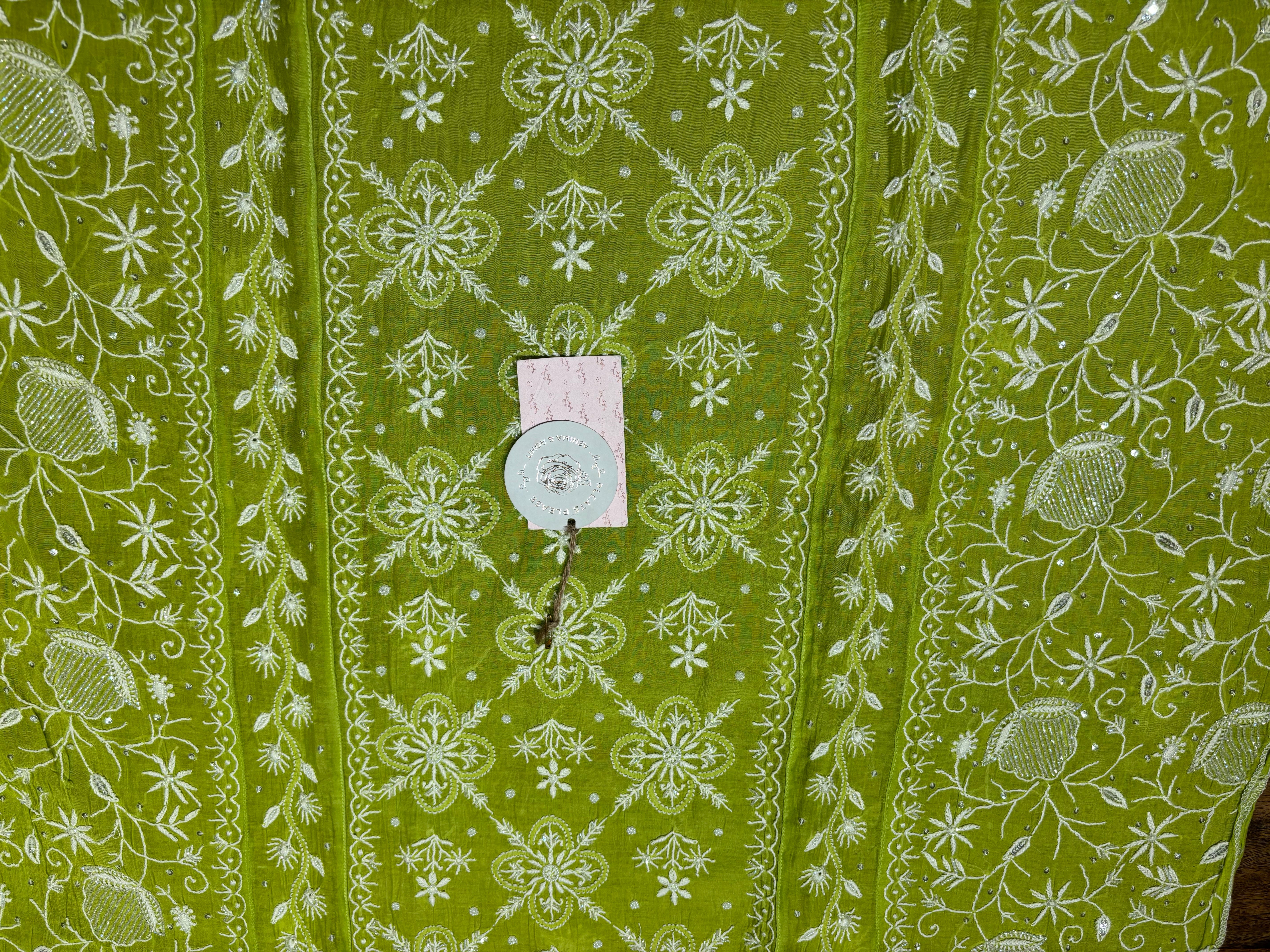 Green Chanderi Mul Chikankari Kalidar Kurta and Dupatta set