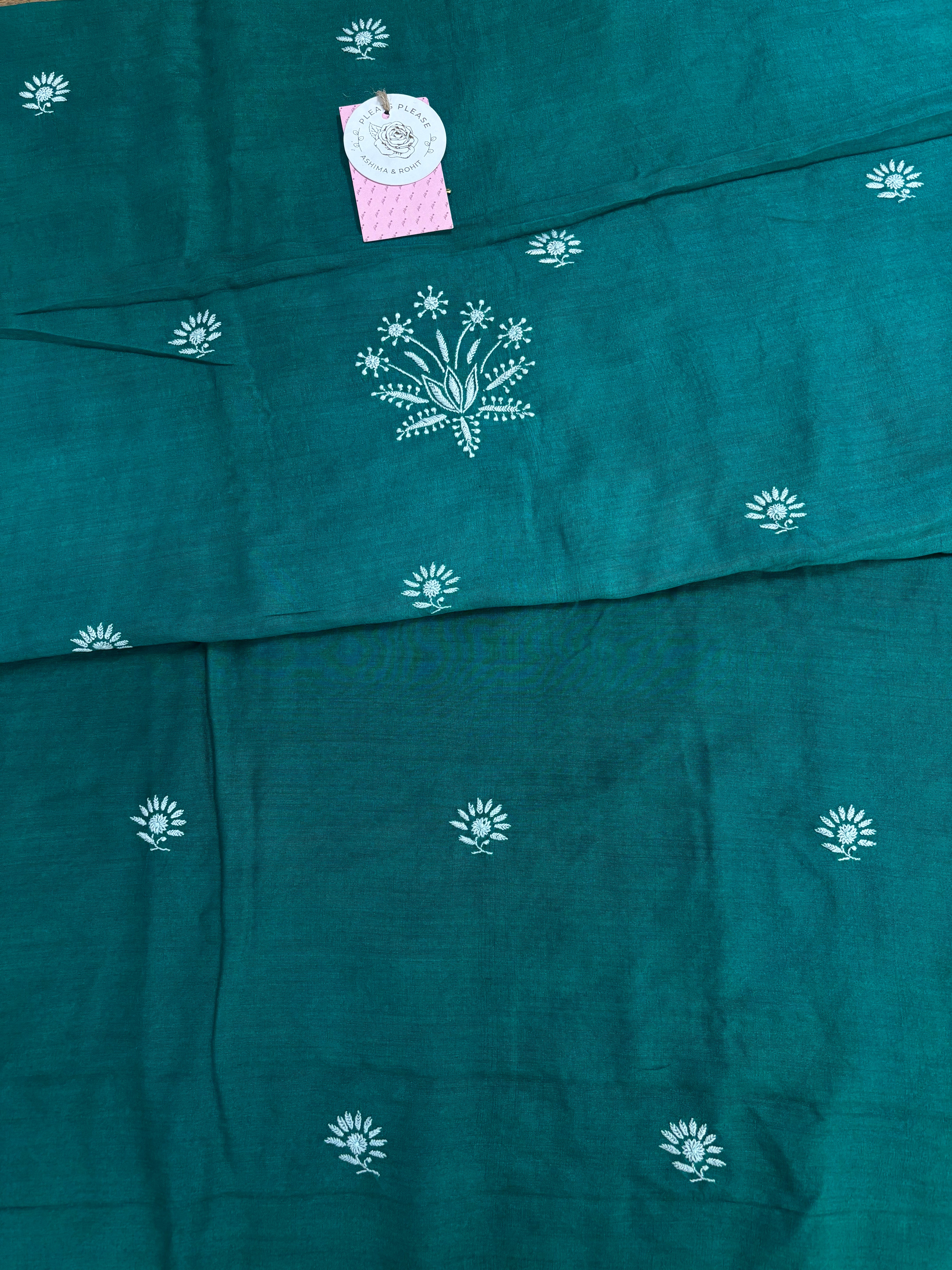 Emerald Green Monga Silk Chikankari Kurta & Dupatta