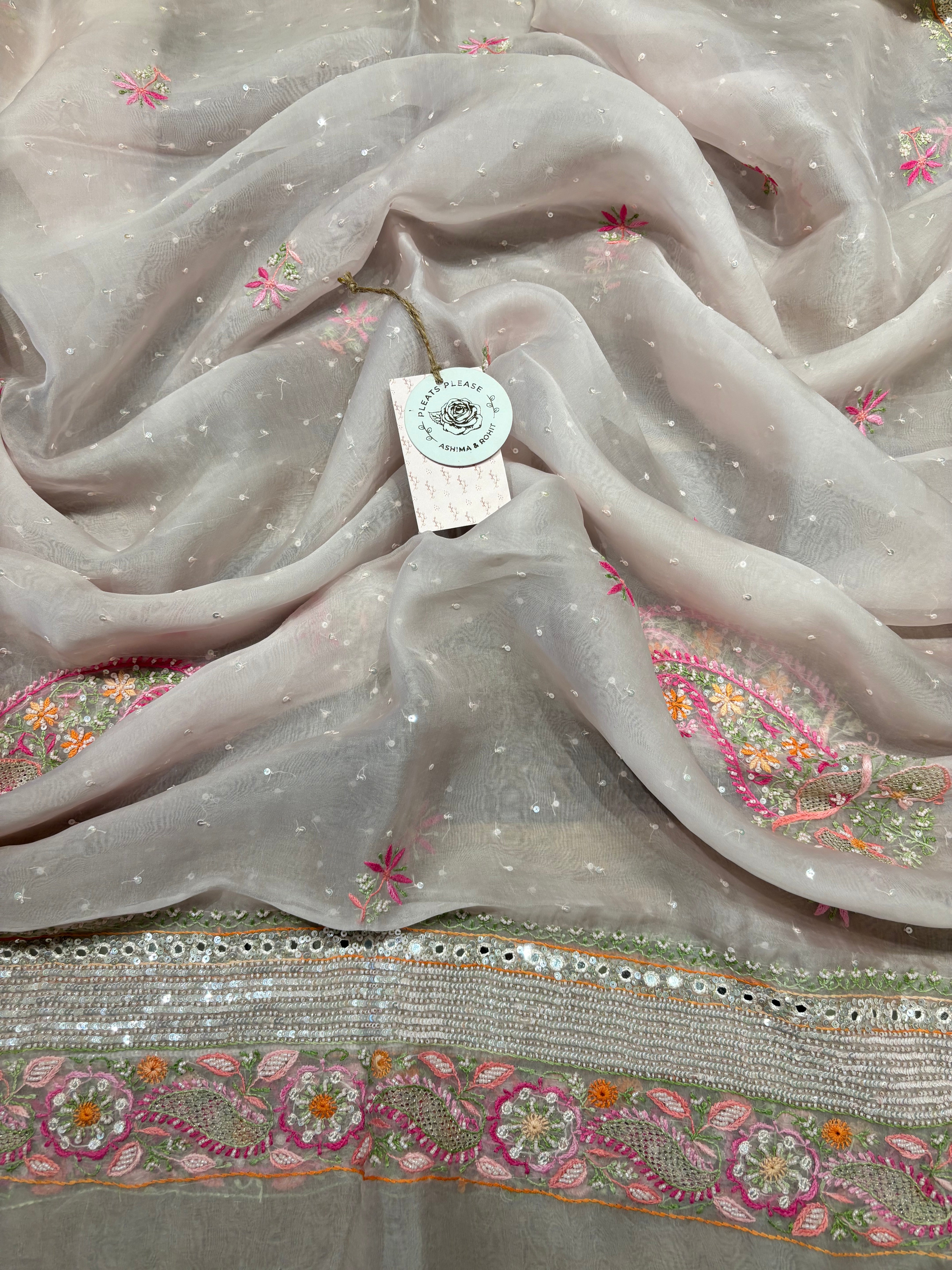 Pink Organza Chikankari Anarkali and Dupatta set