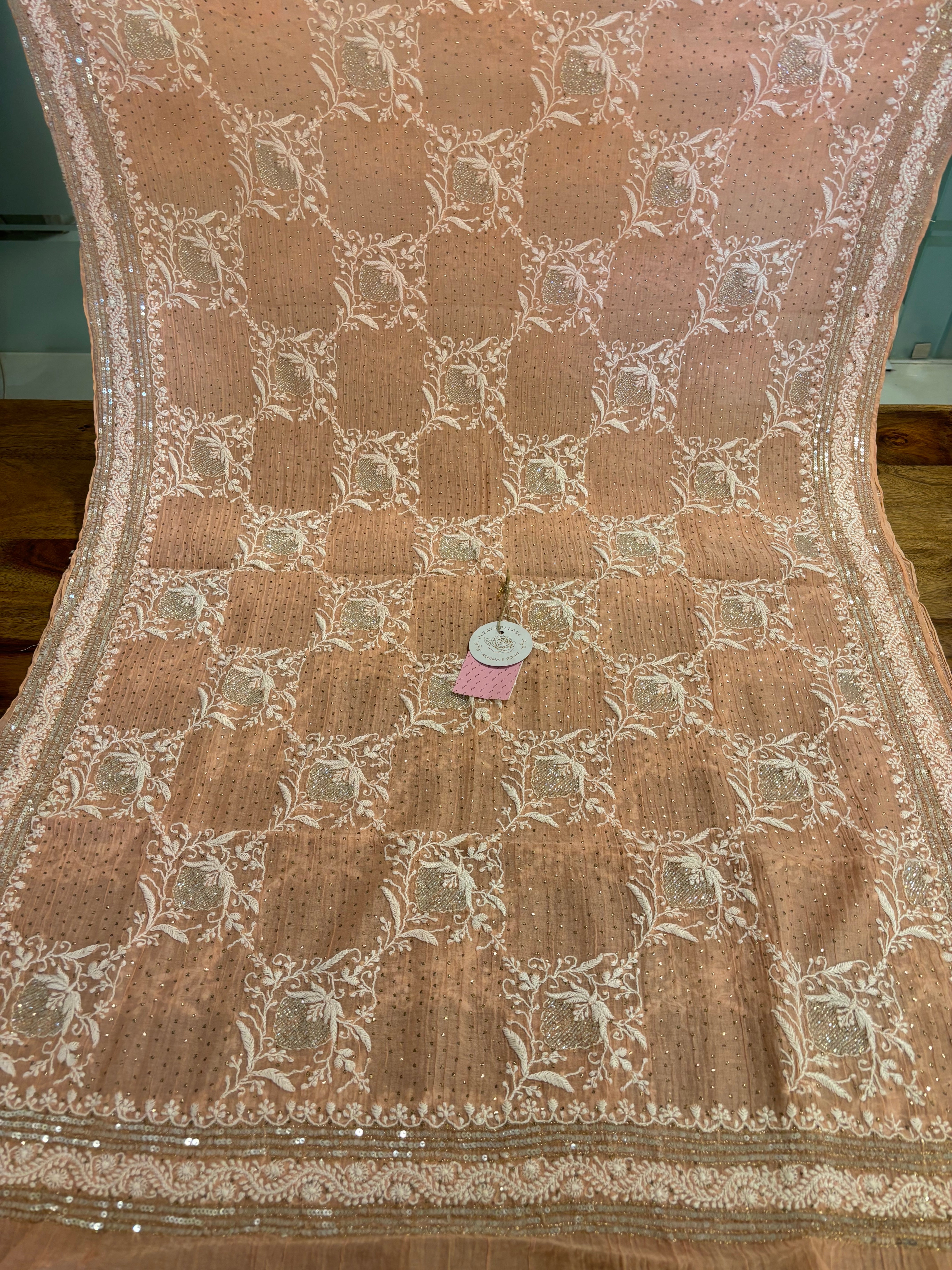 Peach Chanderi Mukaish Kurta Dupatta set
