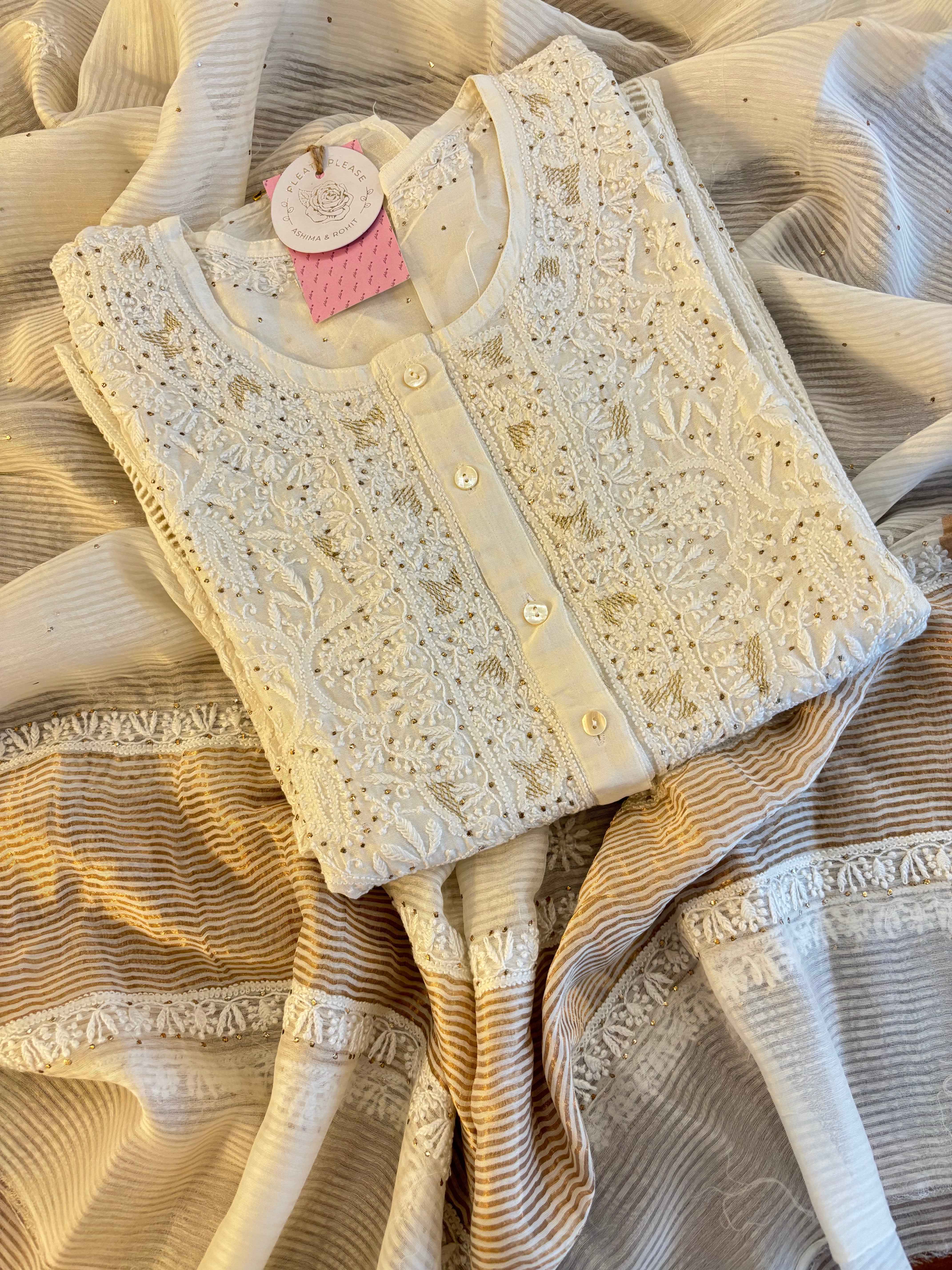 Dyeable Chanderi Chikankari Mukaish Kurta & Dupatta