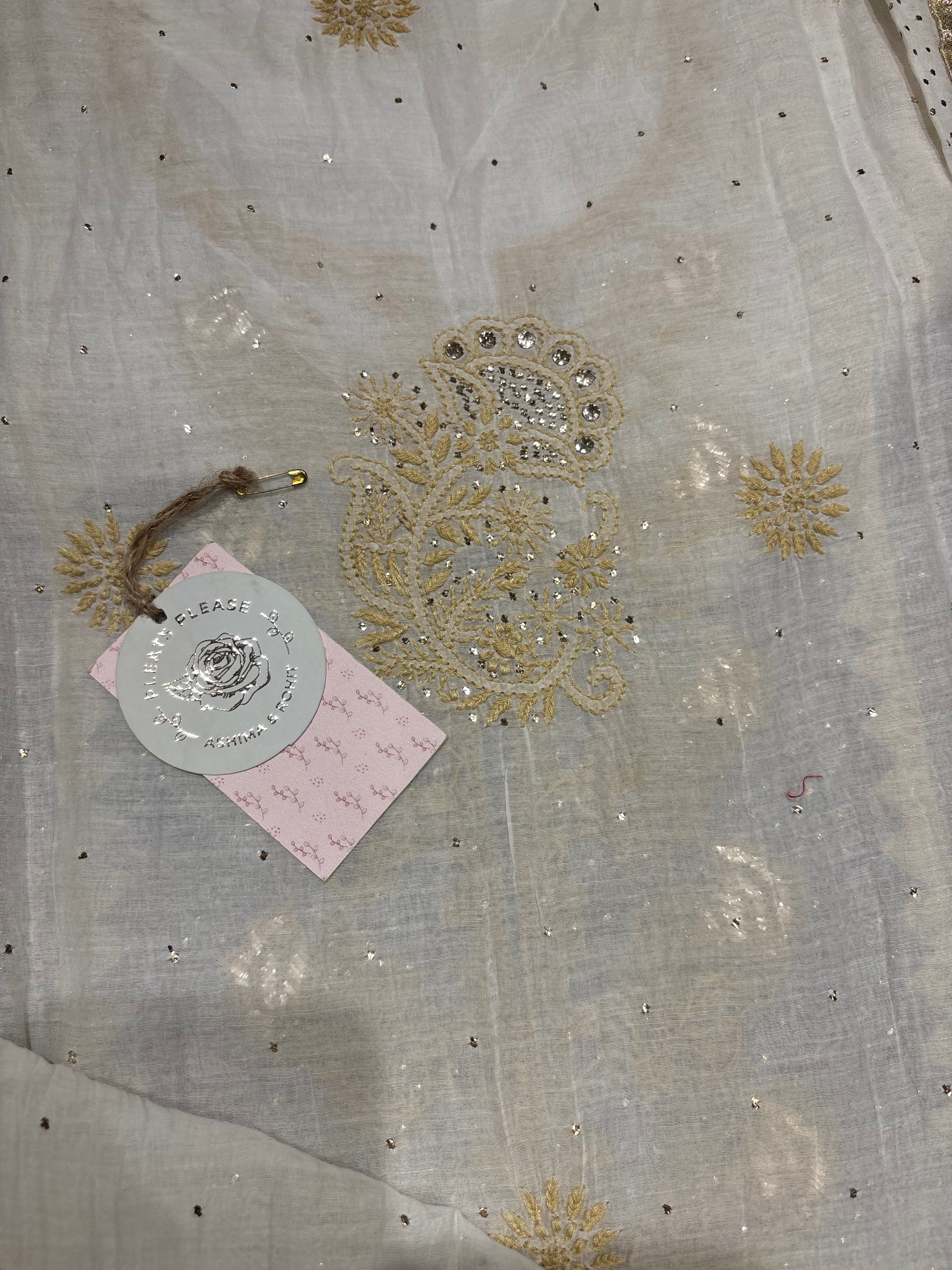 Dyeable Chanderi Mul Chikankari And Mukaish Kurta and Dupatta set