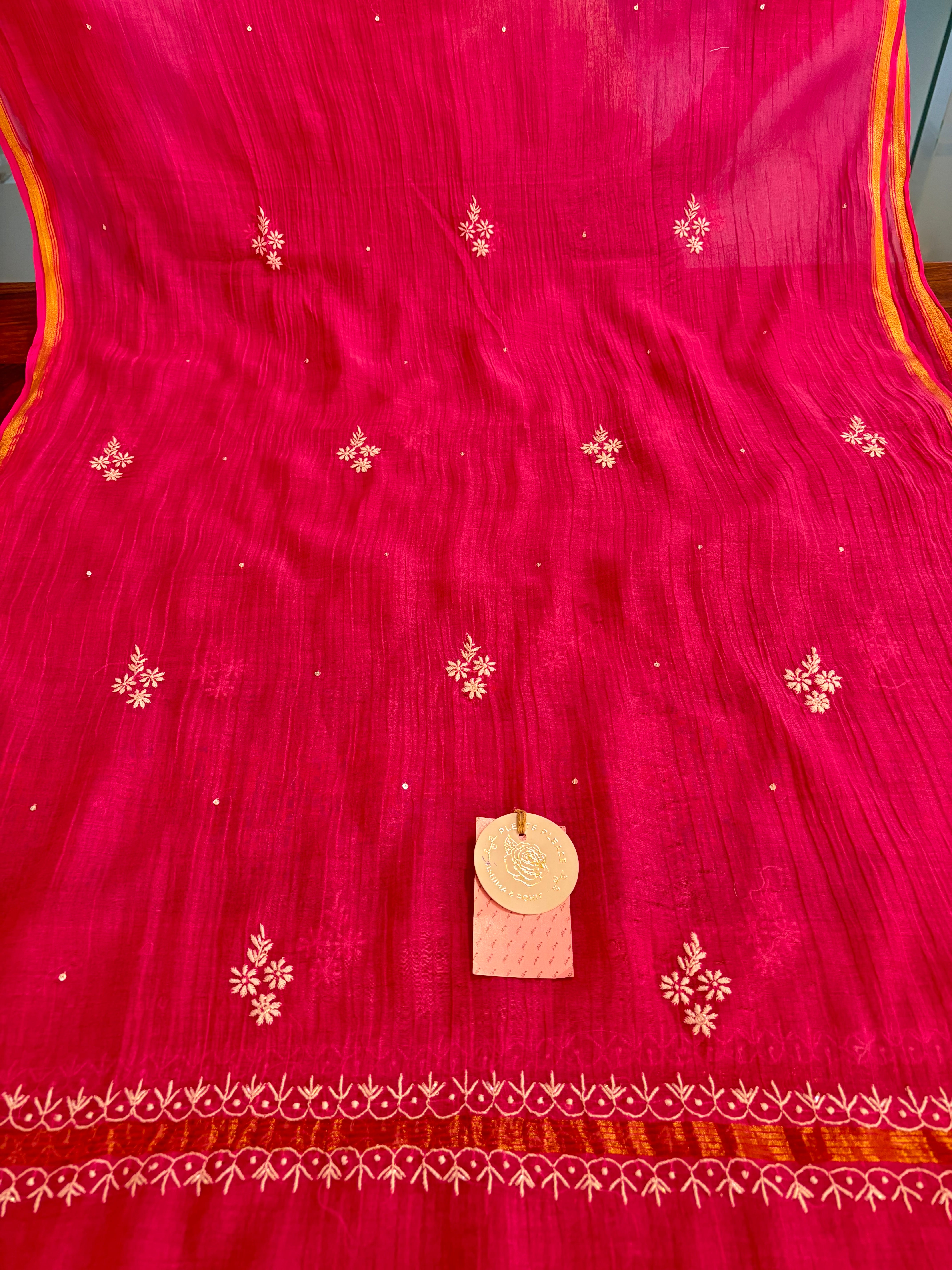 Magenta Chanderi Cotton Chikankari Kurta & Dupatta