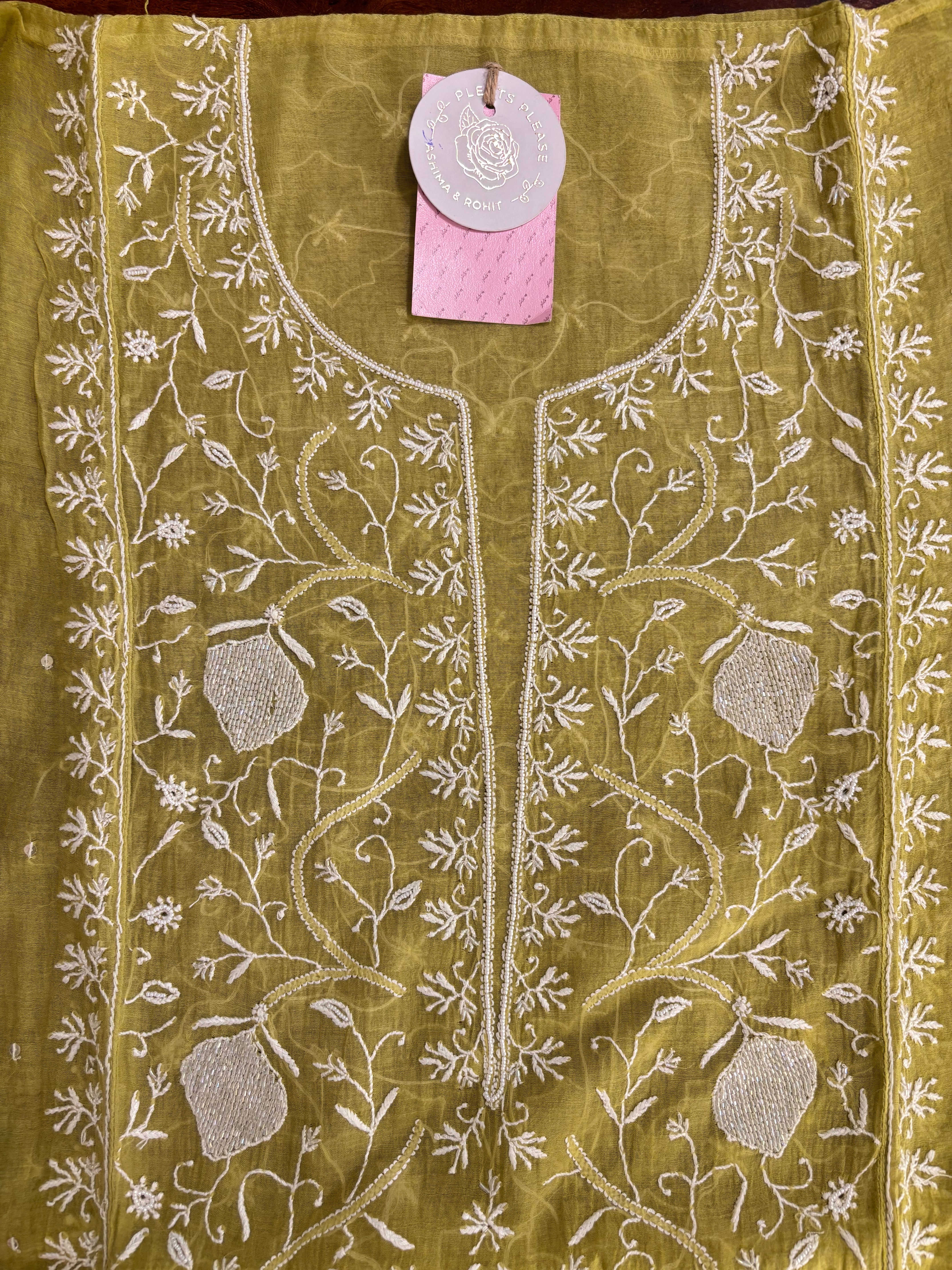 Mustard Yellow Chanderi Chikankari Kurta & Dupatta