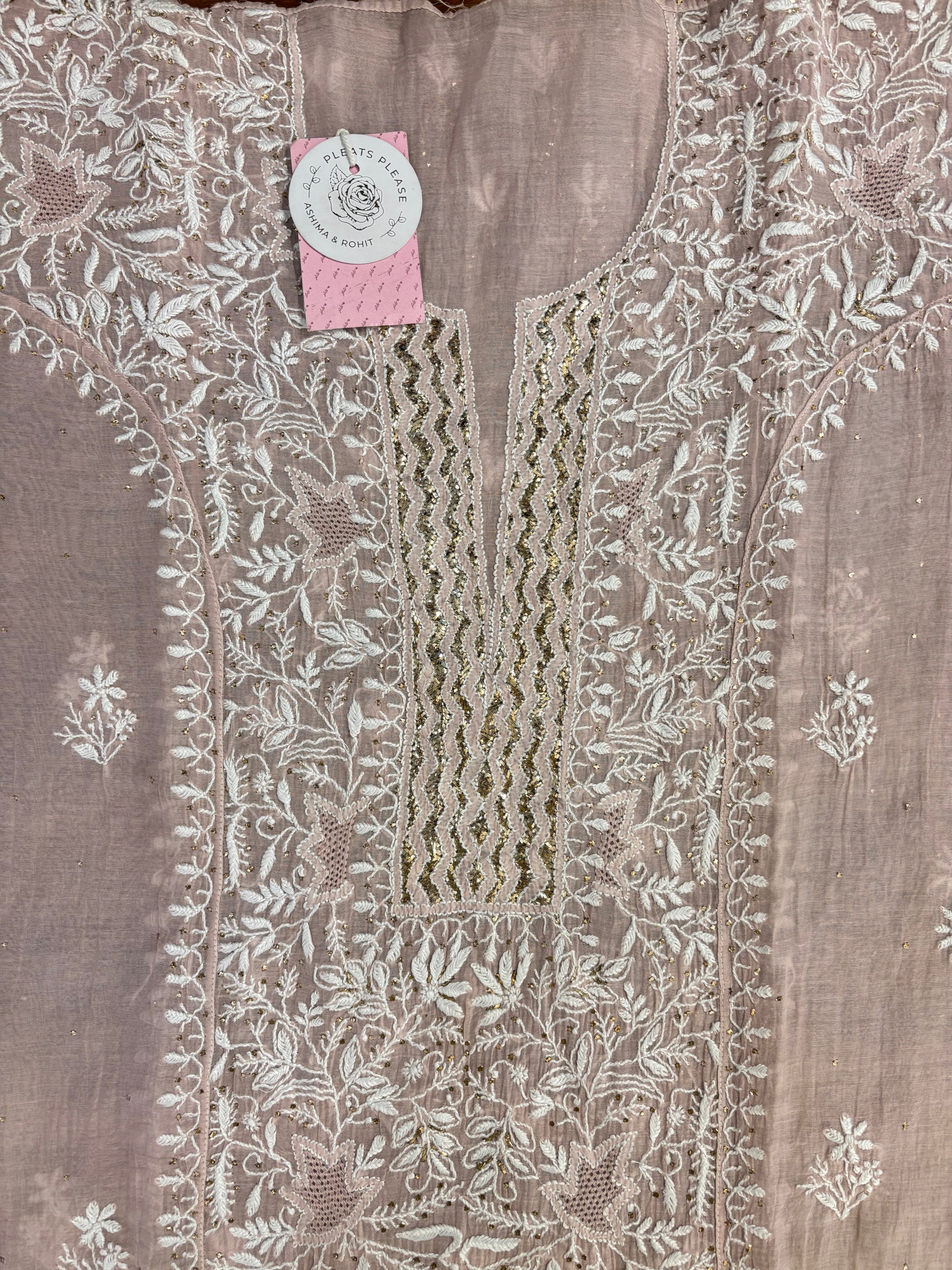Peachy Rose Chanderi Mul Mukaish & Chikankari Kurta & Dupatta