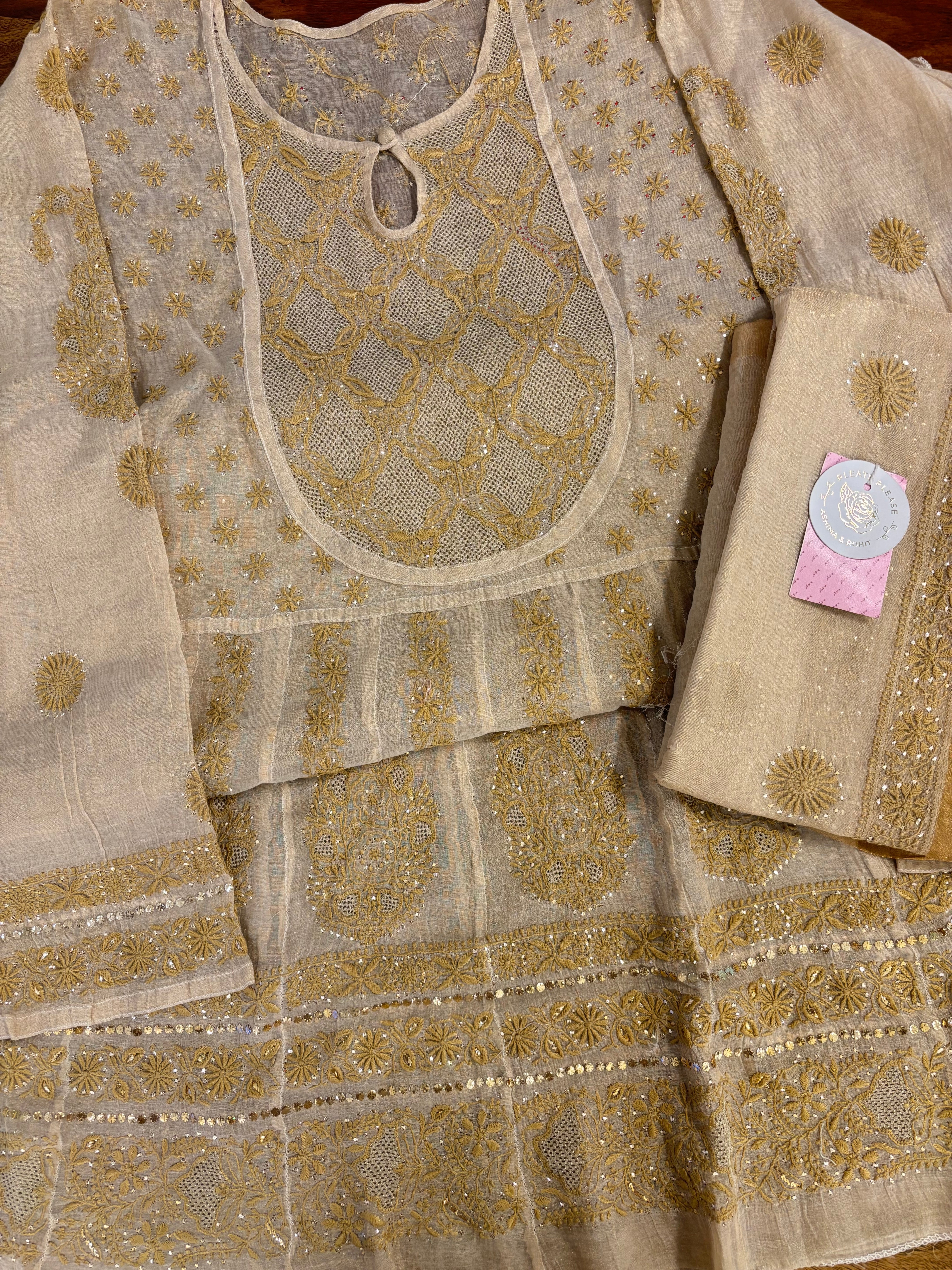 Dyeable Pure & Premium Tissue Mukaish Chikankari Bajirao Anarkali & Dupatta