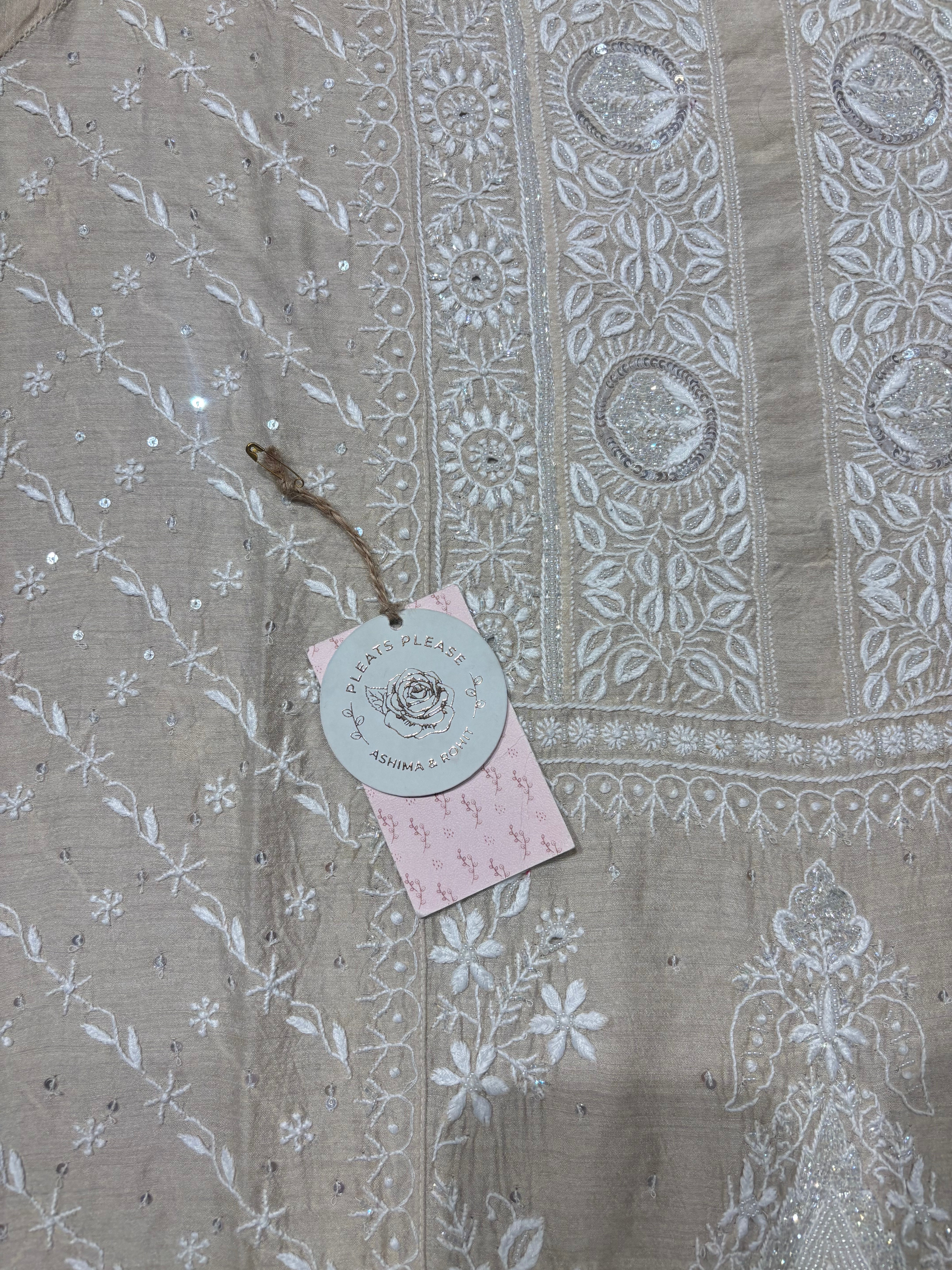 Dyeable Monga Silk Chikankari Kurta and Dupatta set