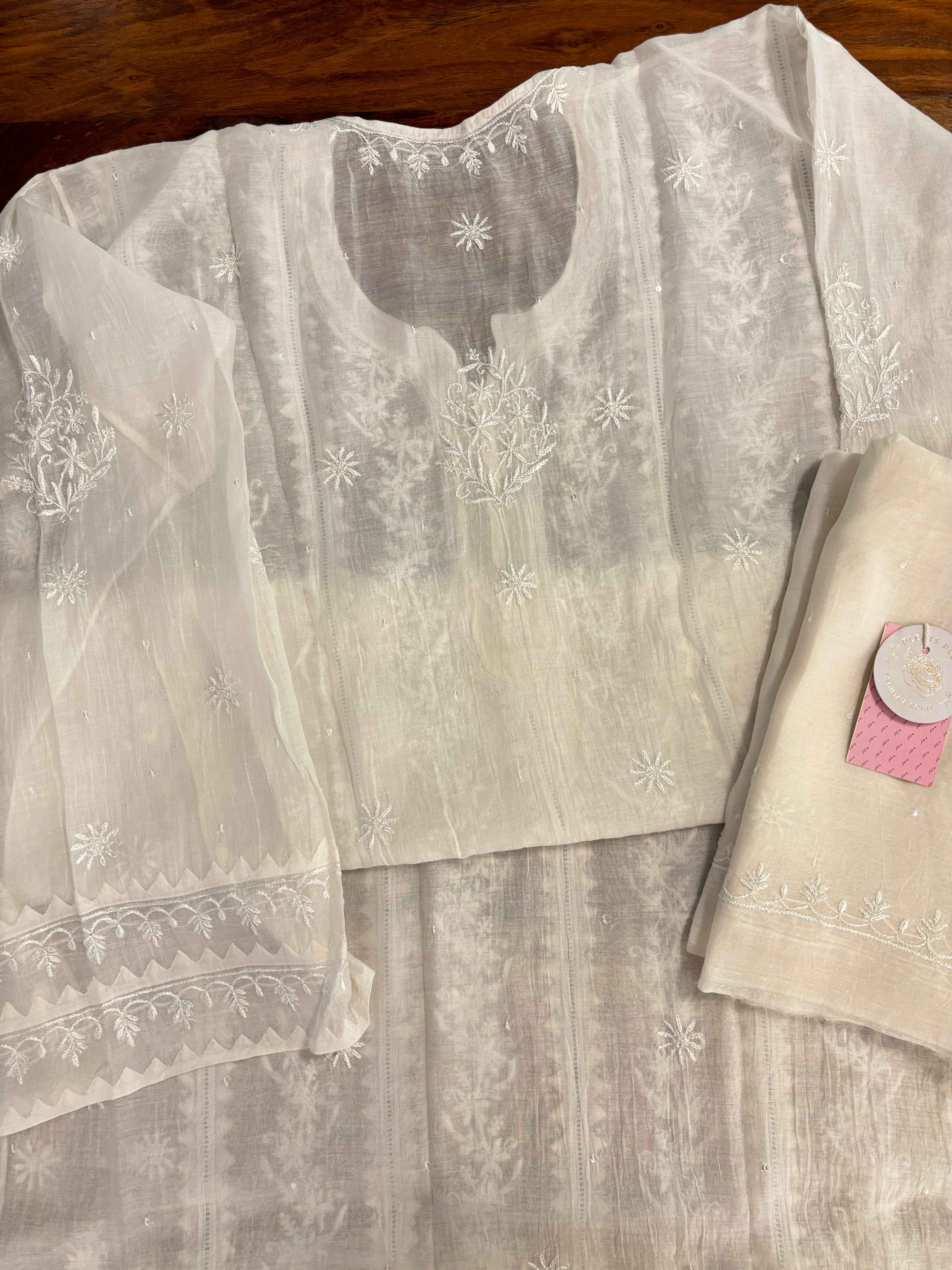 Dyeable Chanderi Daraz Chikankari Kurta & Dupatta