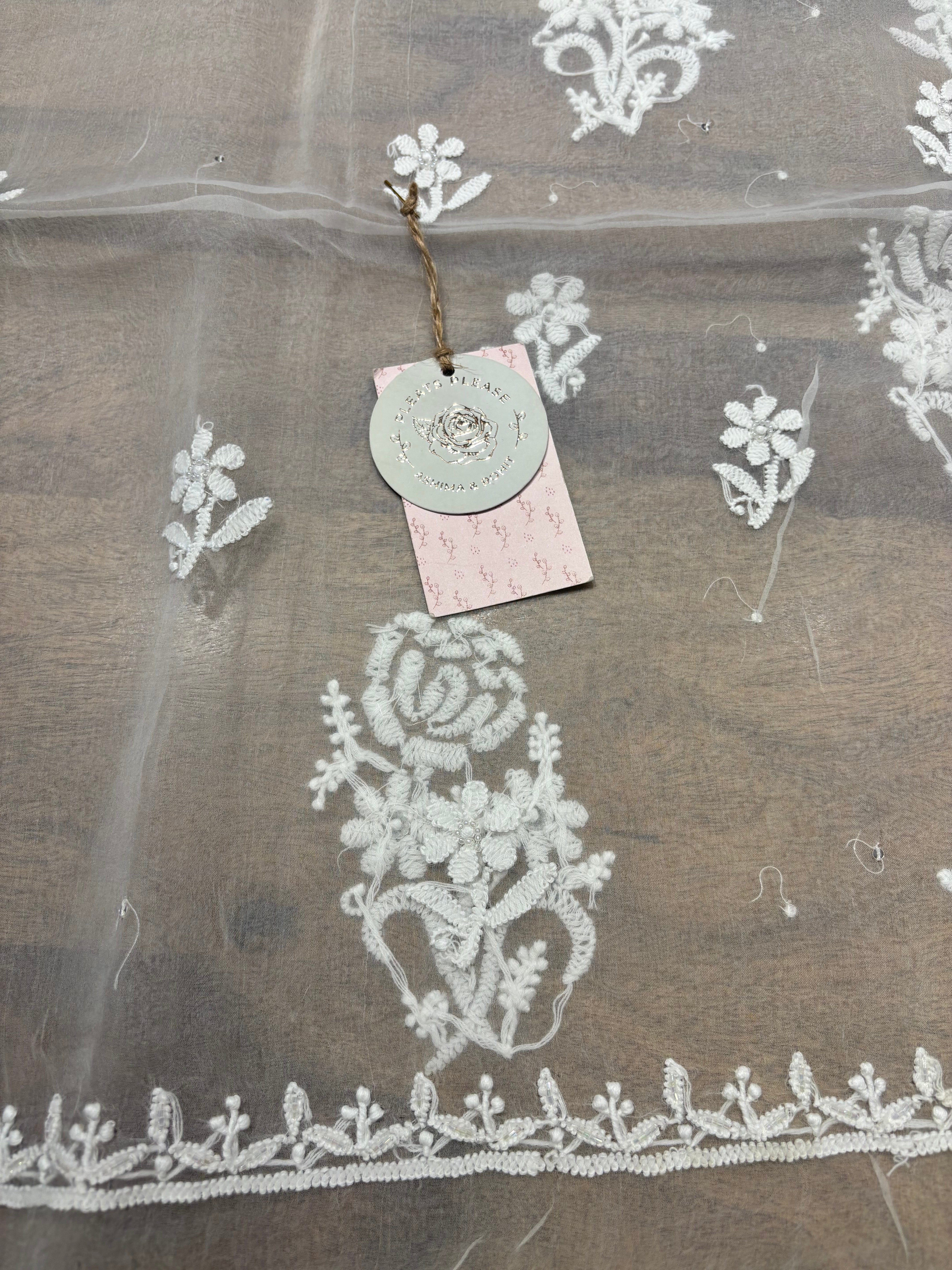 Dyeable Pure Organza Silk Chikankari Kurta And Dupatta Fabric