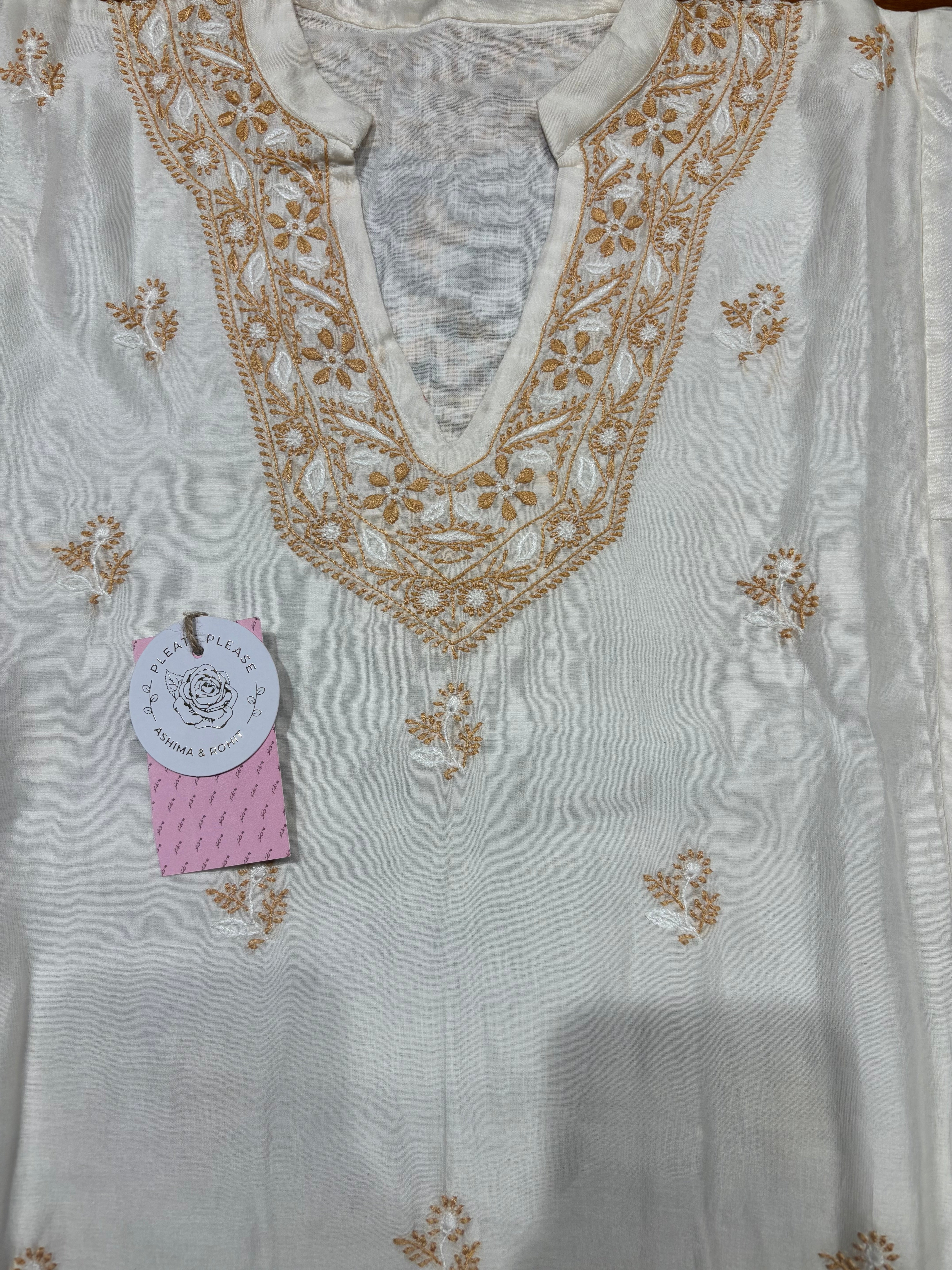 Dyeable Chanderi Silk Chikankari Choga Kurta