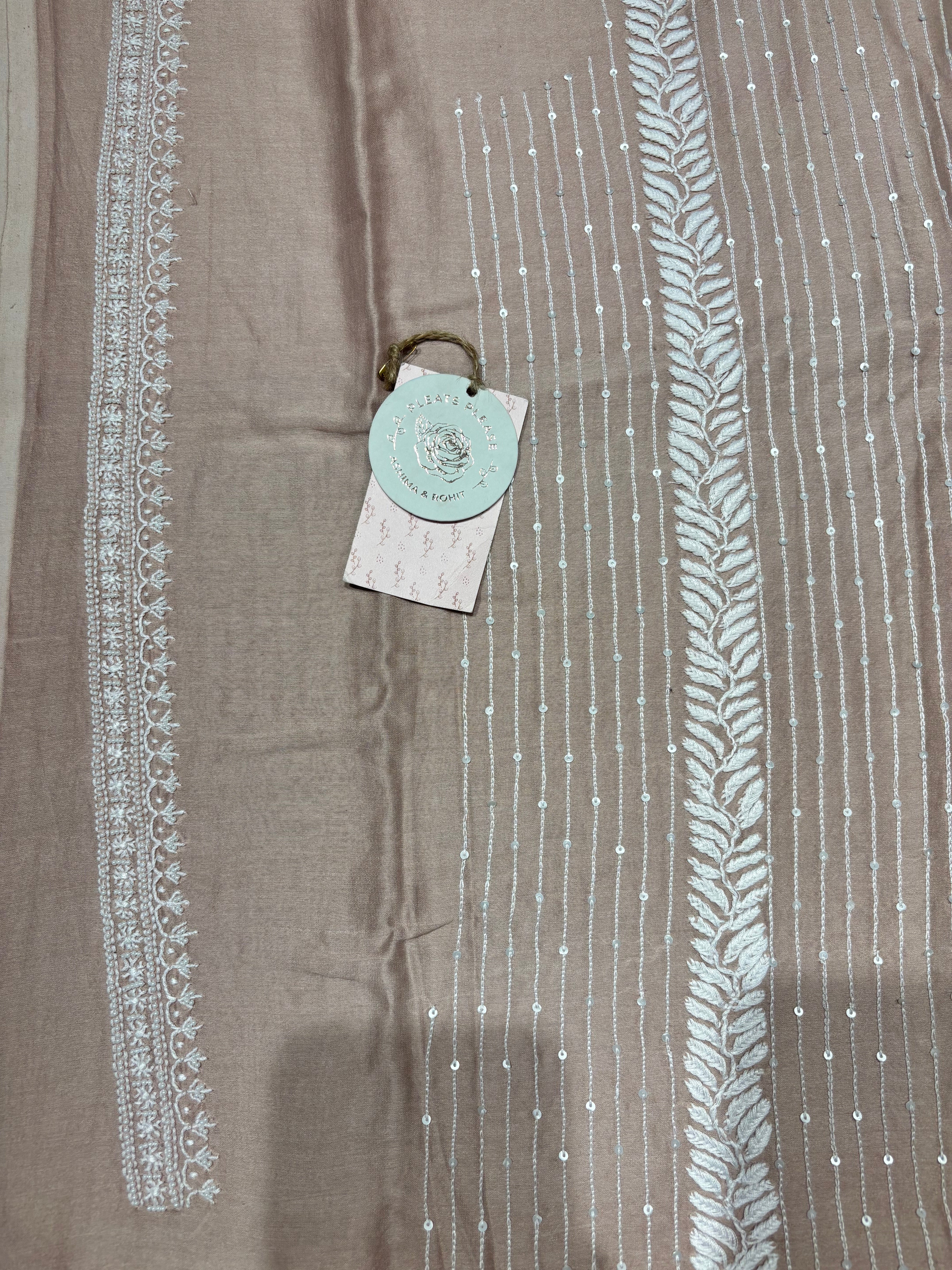 Rose Gold Chanderi Silk Chikankari Men’s Kurta Fabric