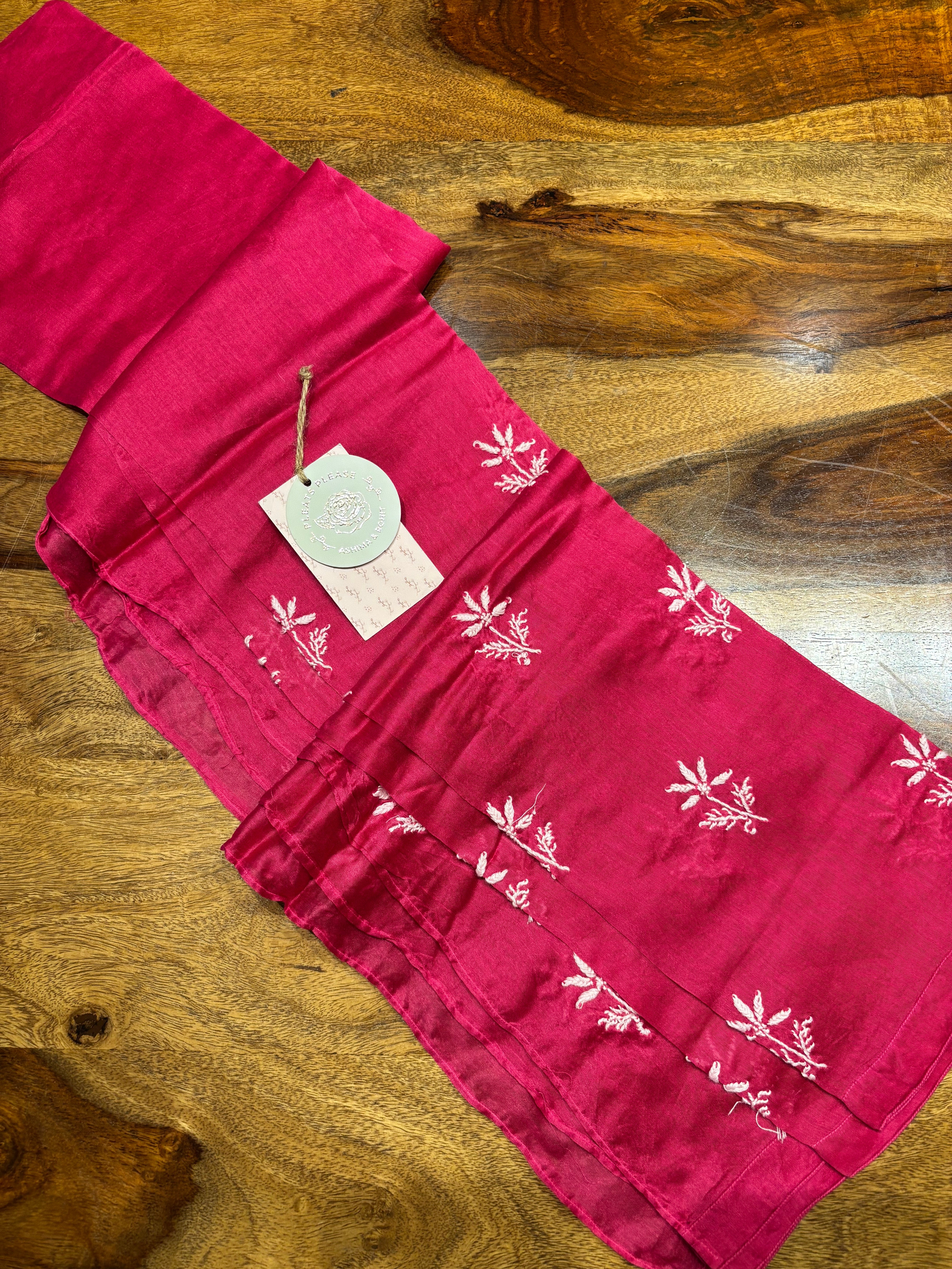 Fuchsia Pink Chanderi Silk Chikankari Co-ord Set