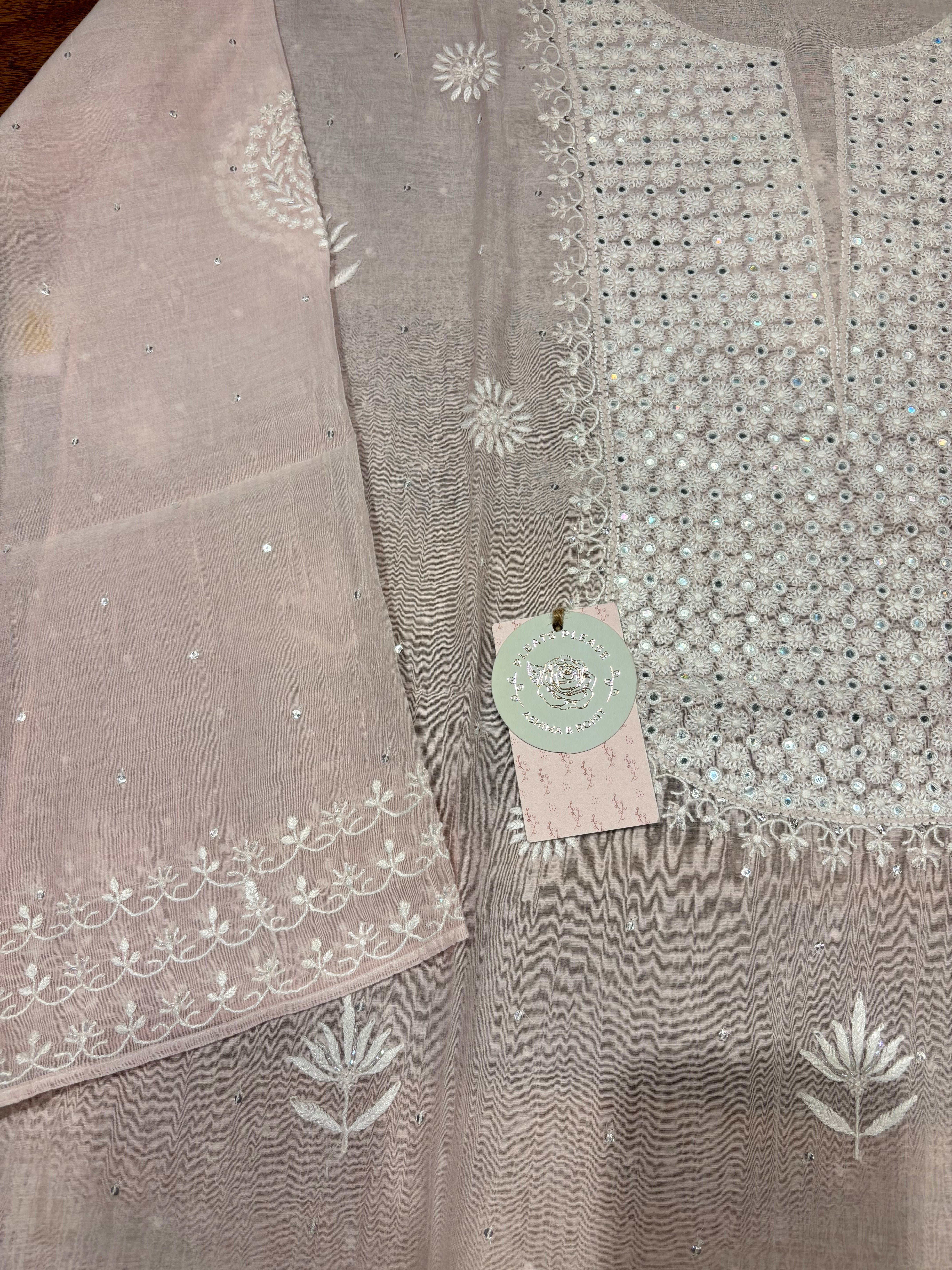 Pink Chanderi Mul Chikankari Kurta and Dupatta Set