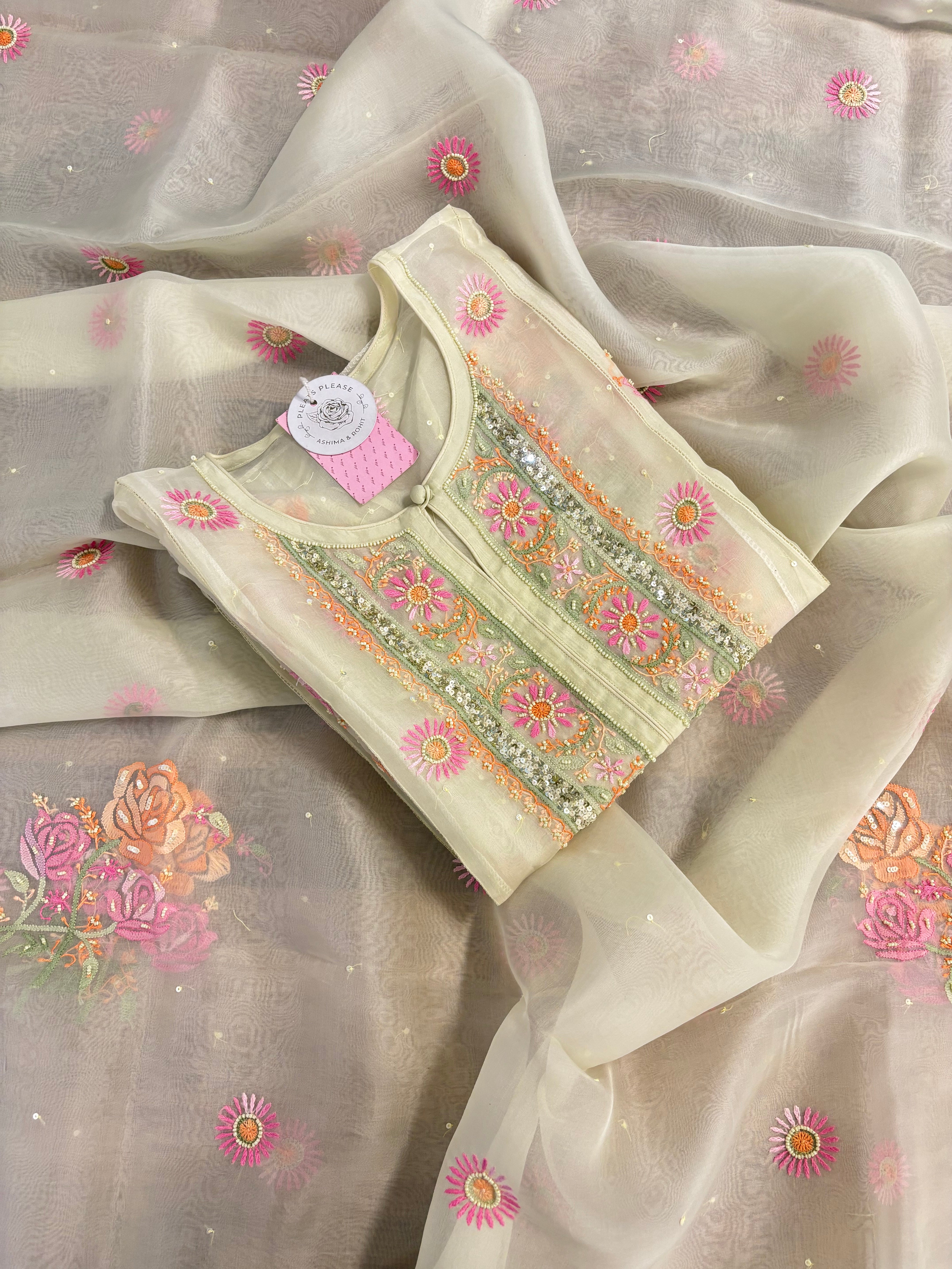 Pistachio Pure Organza Silk Chikankari Kurta & Dupatta