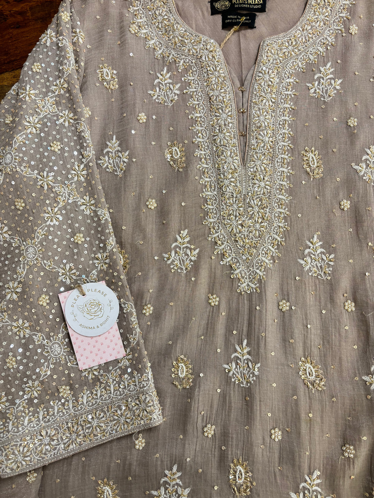 Taupe-Brown Pure & Premium Tissue Chikankari Kurta & Dupatta
