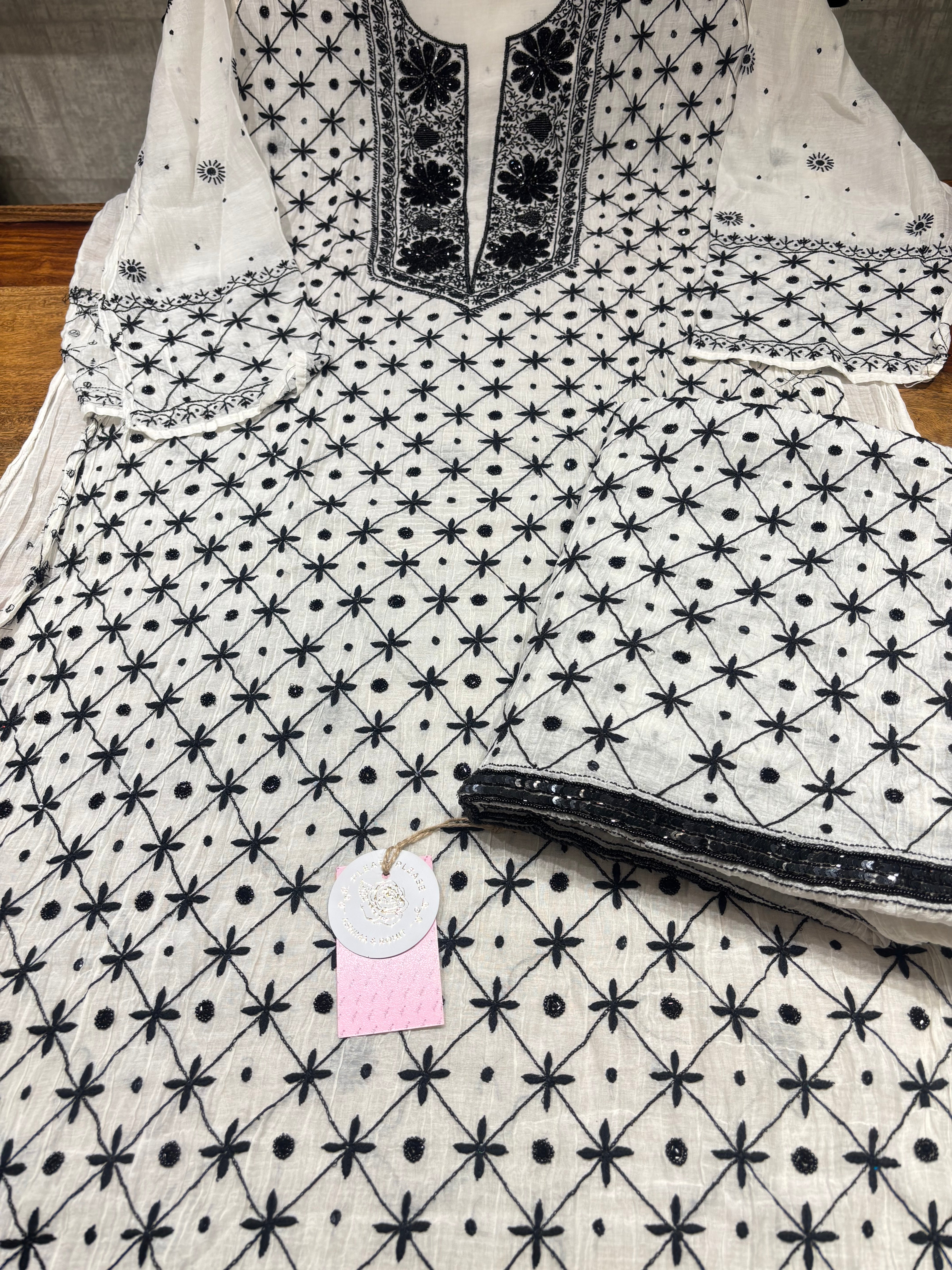 Dyeable Chanderi Mul Chikankari Kurta & Dupatta Set