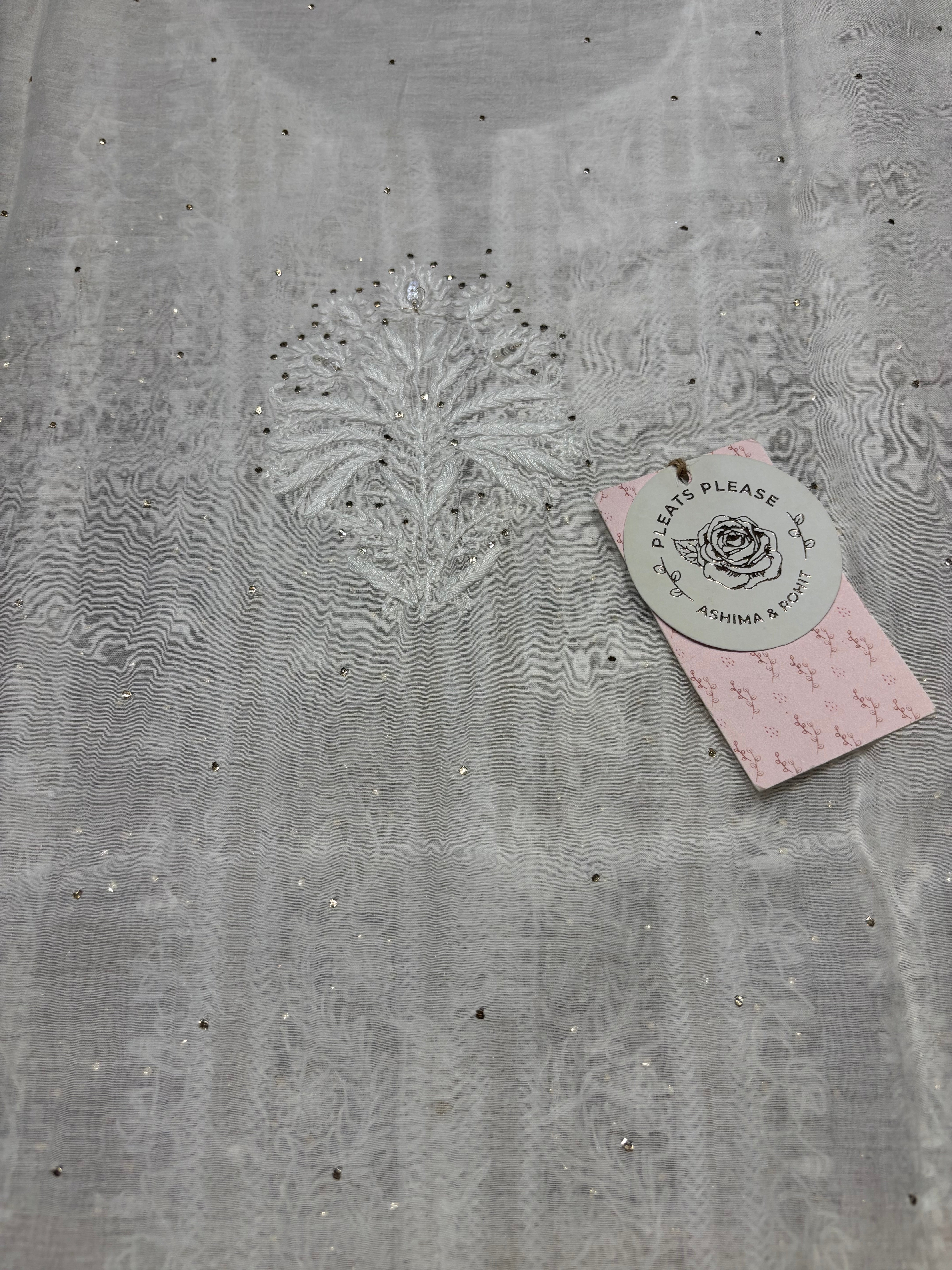 Dyeable Chanderi Mul Chikankari And Mukaish Kurta And Dupatta Set