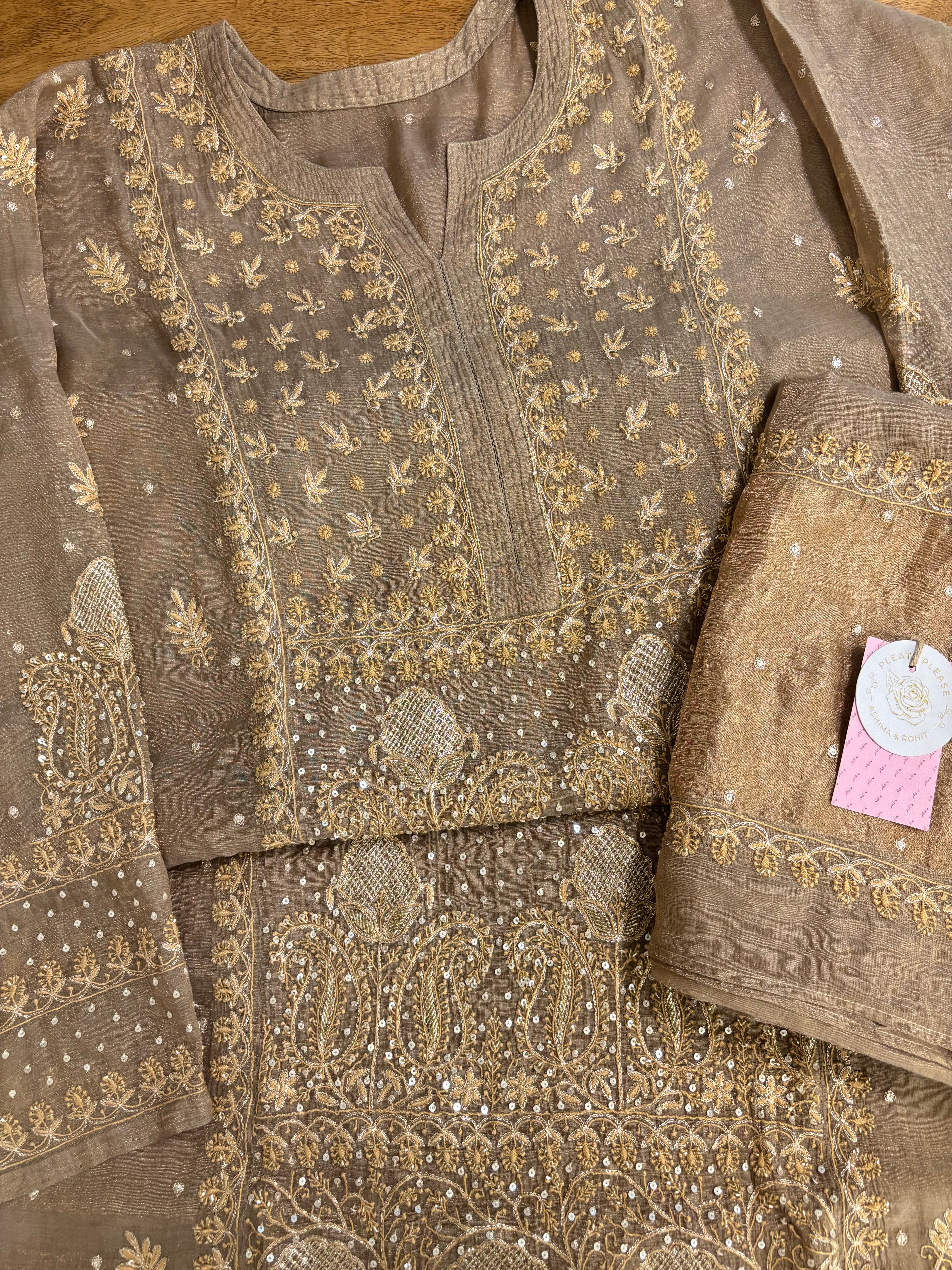 Bronze Pure & Premium Tissue Chikankari Kurta & Dupatta