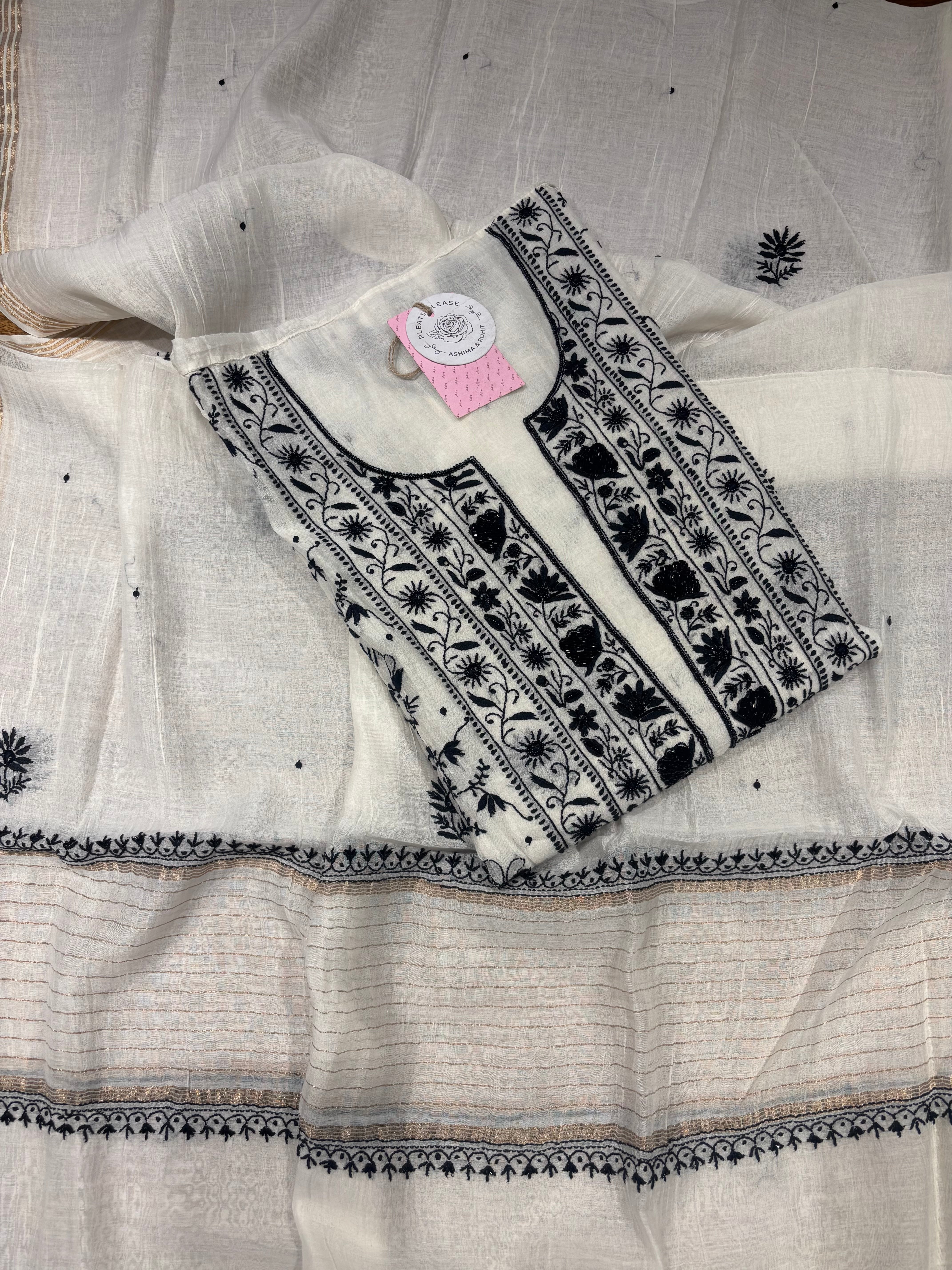 Dyeable Chanderi Mul Chikankari Kurta & Dupatta Set