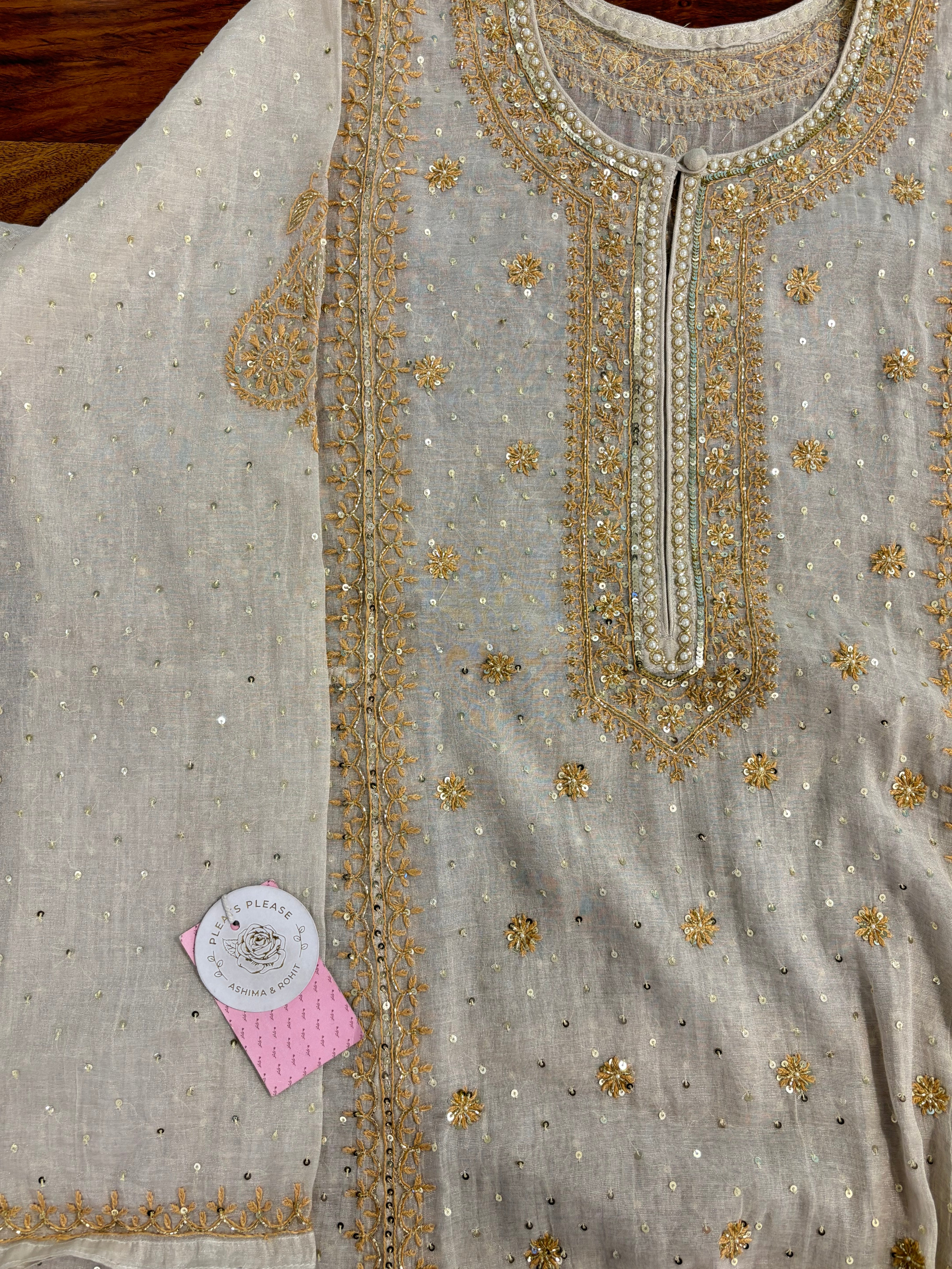 Dyeable Pearl Neckline Pure Tissue Chikankari A line Anarkali & Dupatta