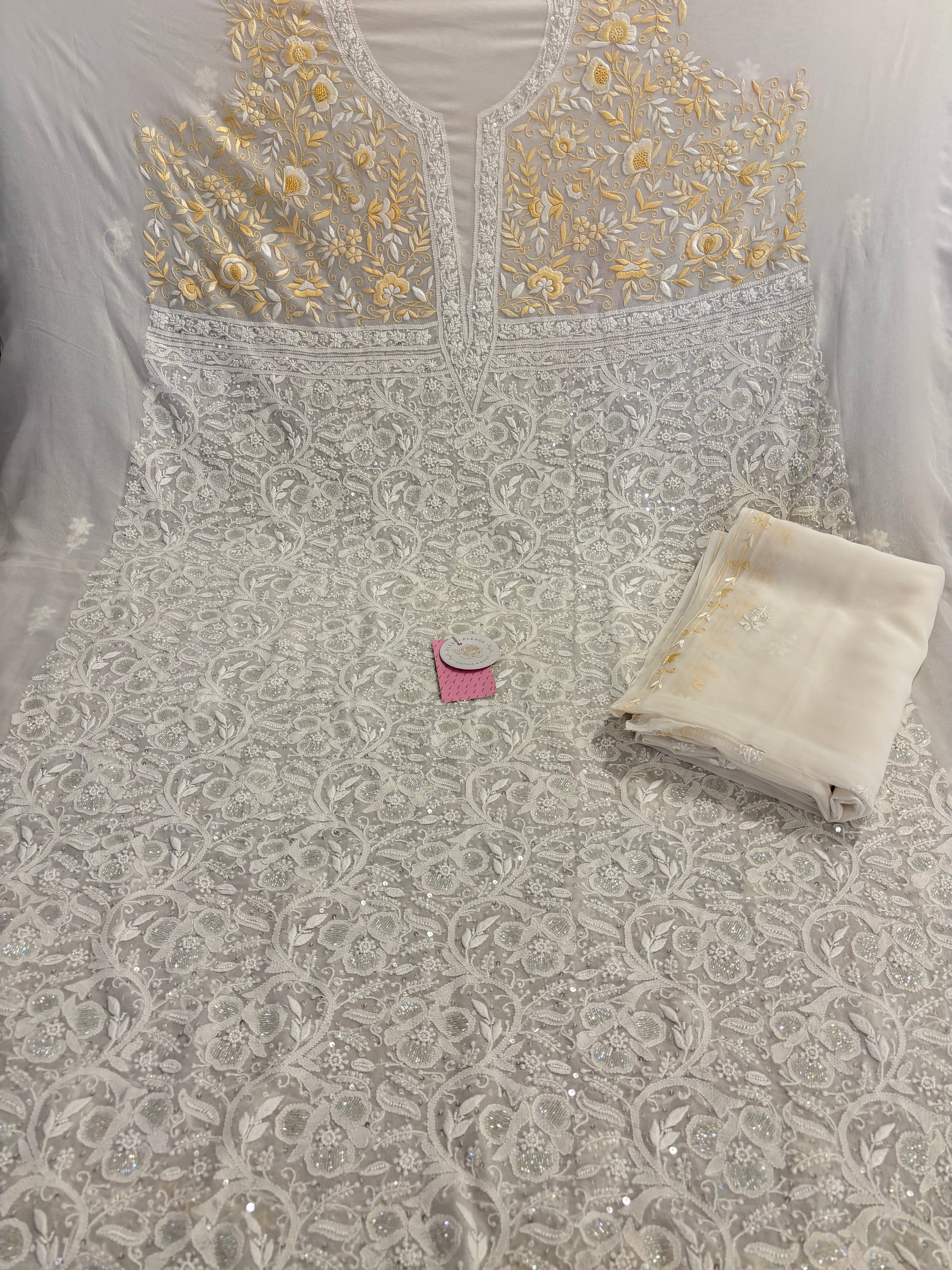 Dyeable Pure & Premium Georgette Chikankari Kurta & Dupatta