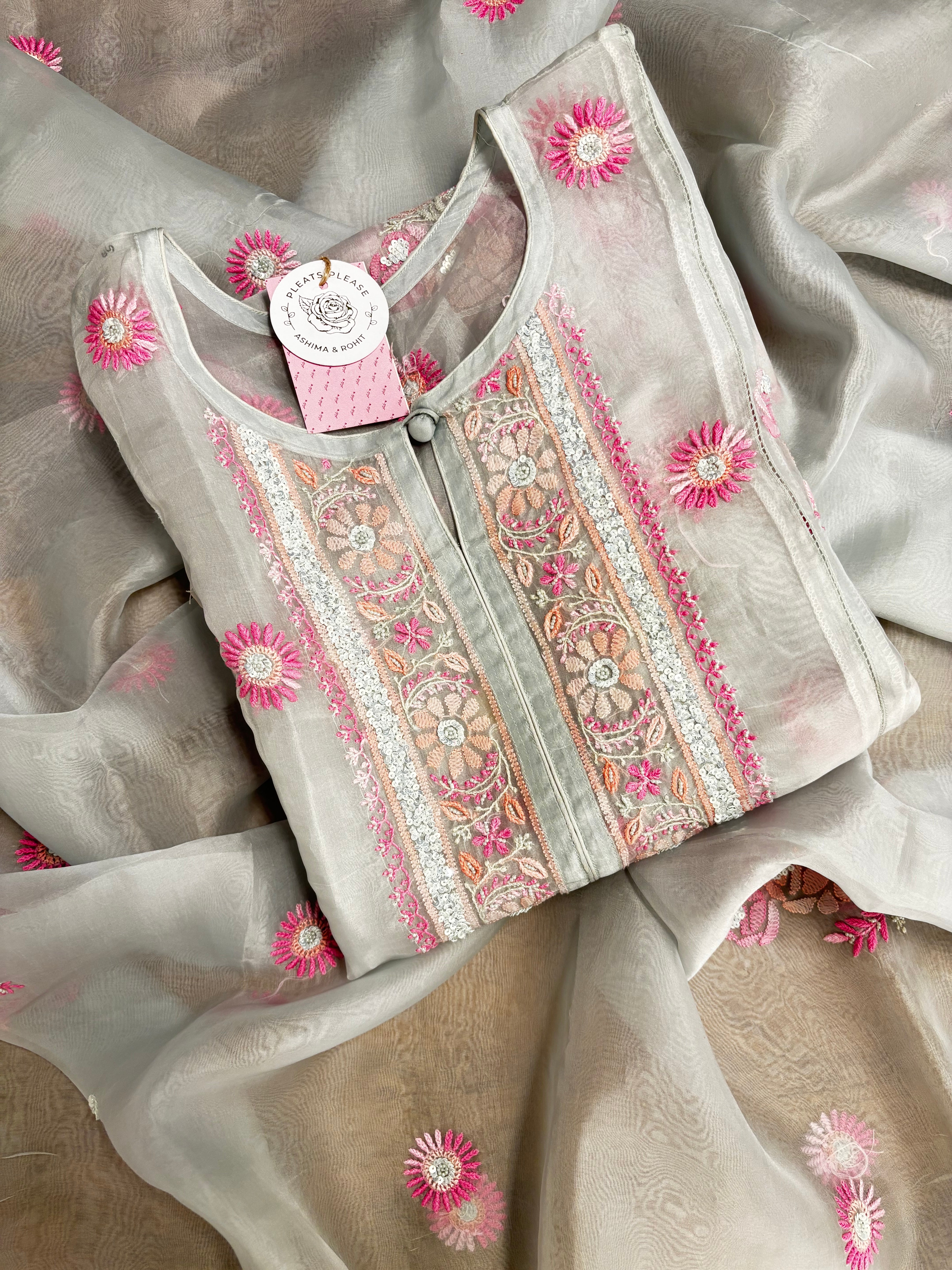 Mint Green Pure Organza Chikankari Kurta & Dupatta