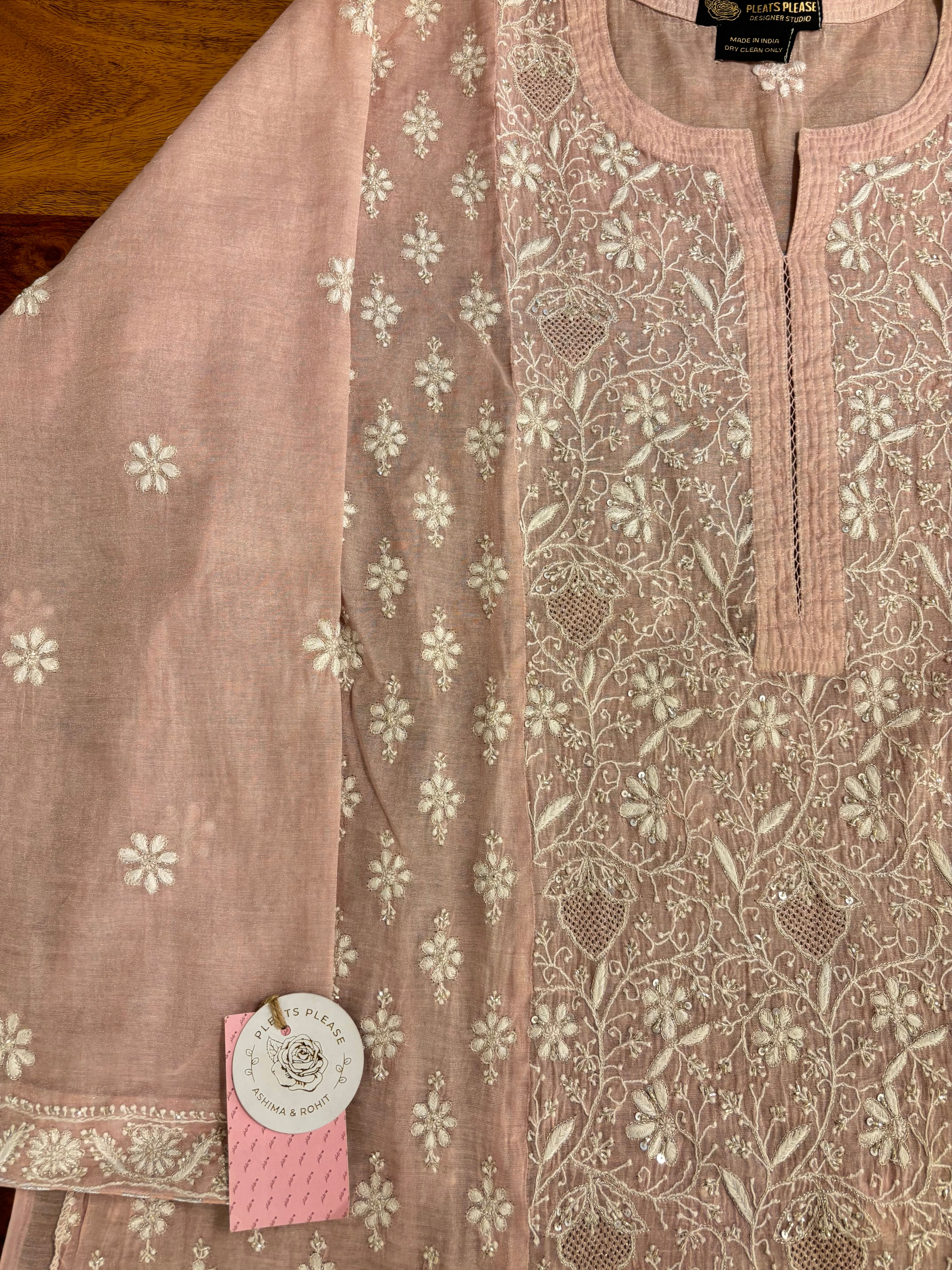 Blush Pink Pure Tissue Chikankari Kurta & Dupatta