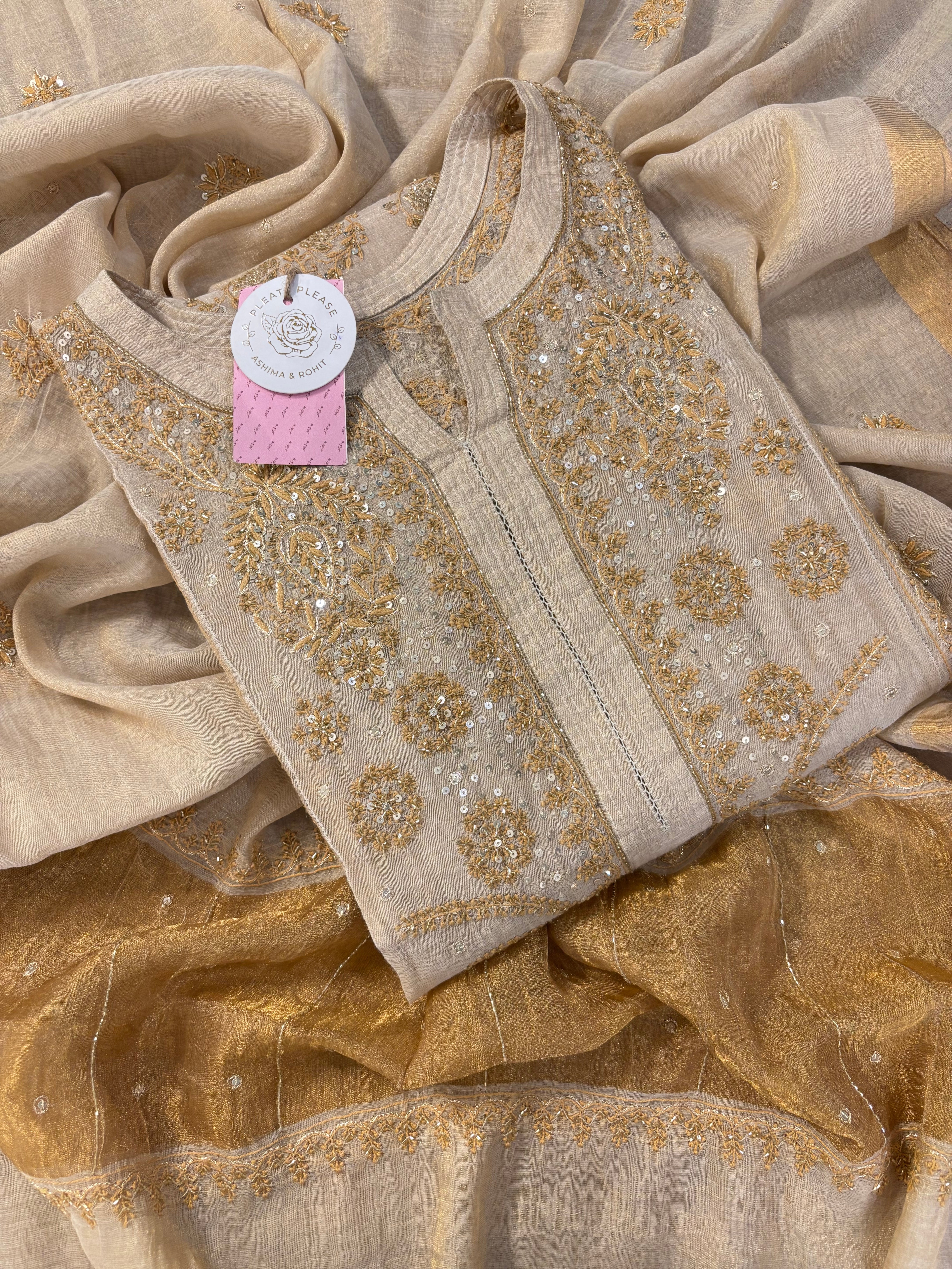Dyeable Pure & Premium Tissue Chikankari Kurta & Dupatta