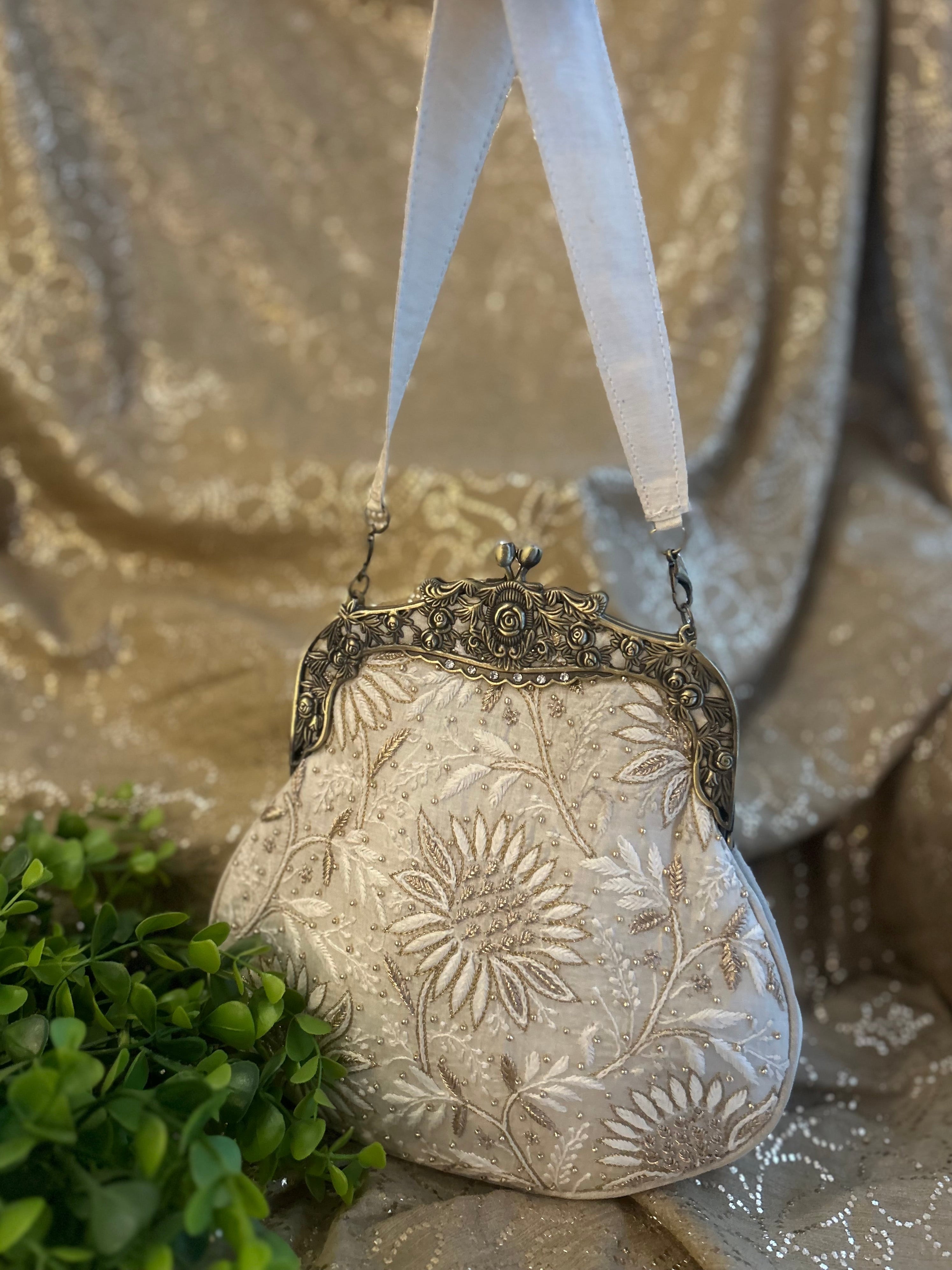 Ivory Chikankari Clutch Bag