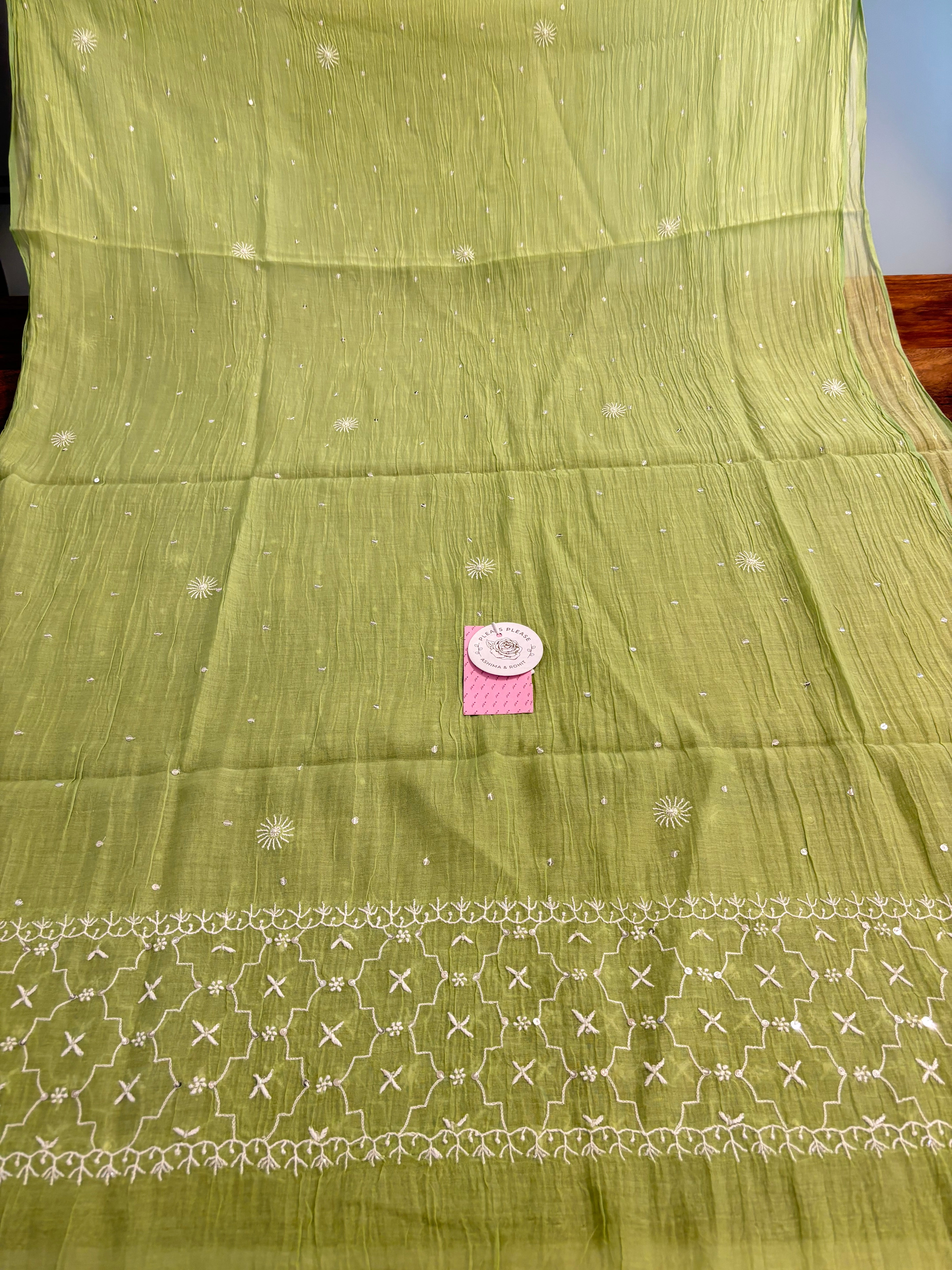 Green Chanderi Chikankari Kurta & Dupatta