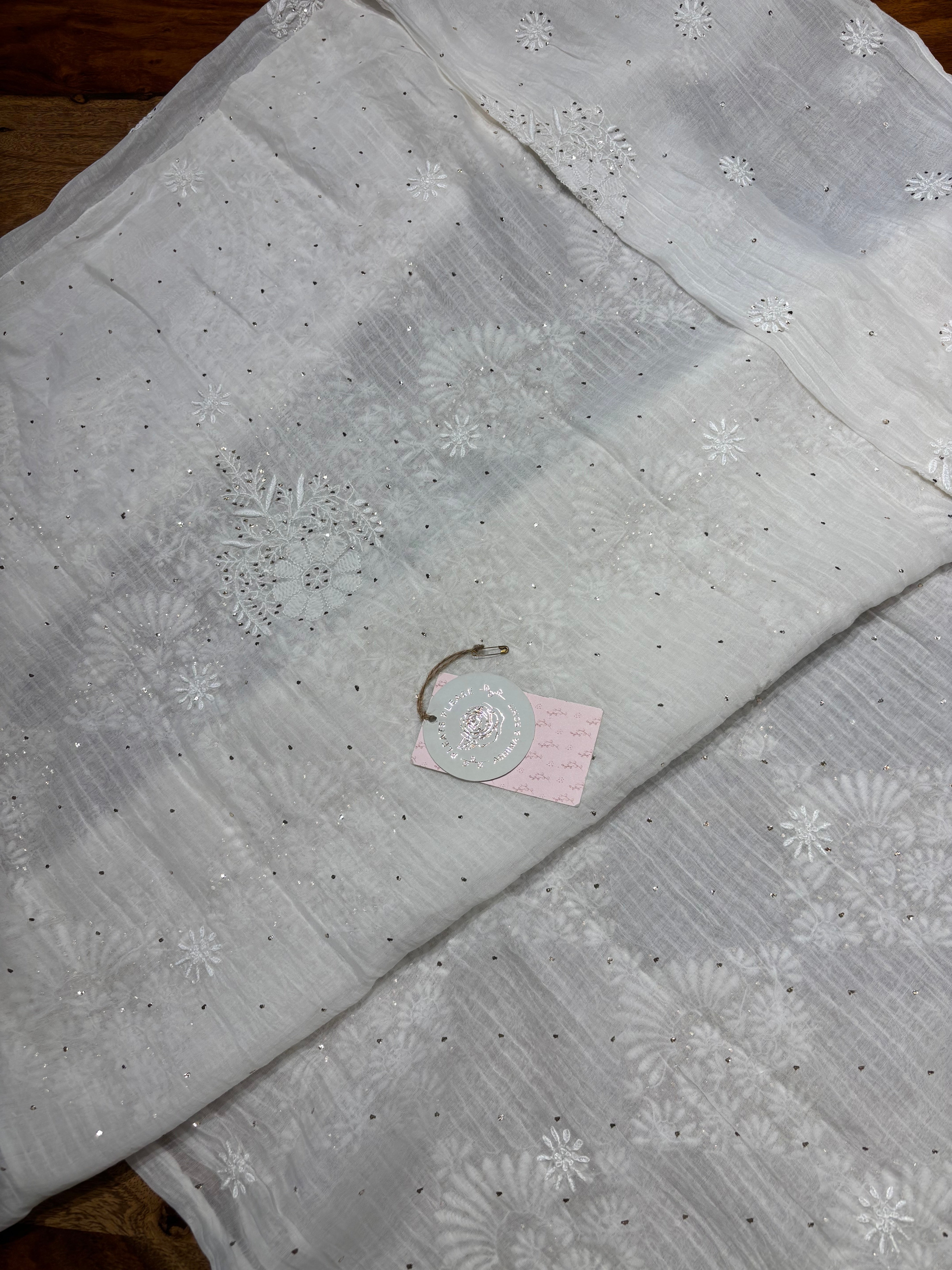 Dyeable Chanderi Mul Chikankari & Mukaish Kurta And Dupatta Set