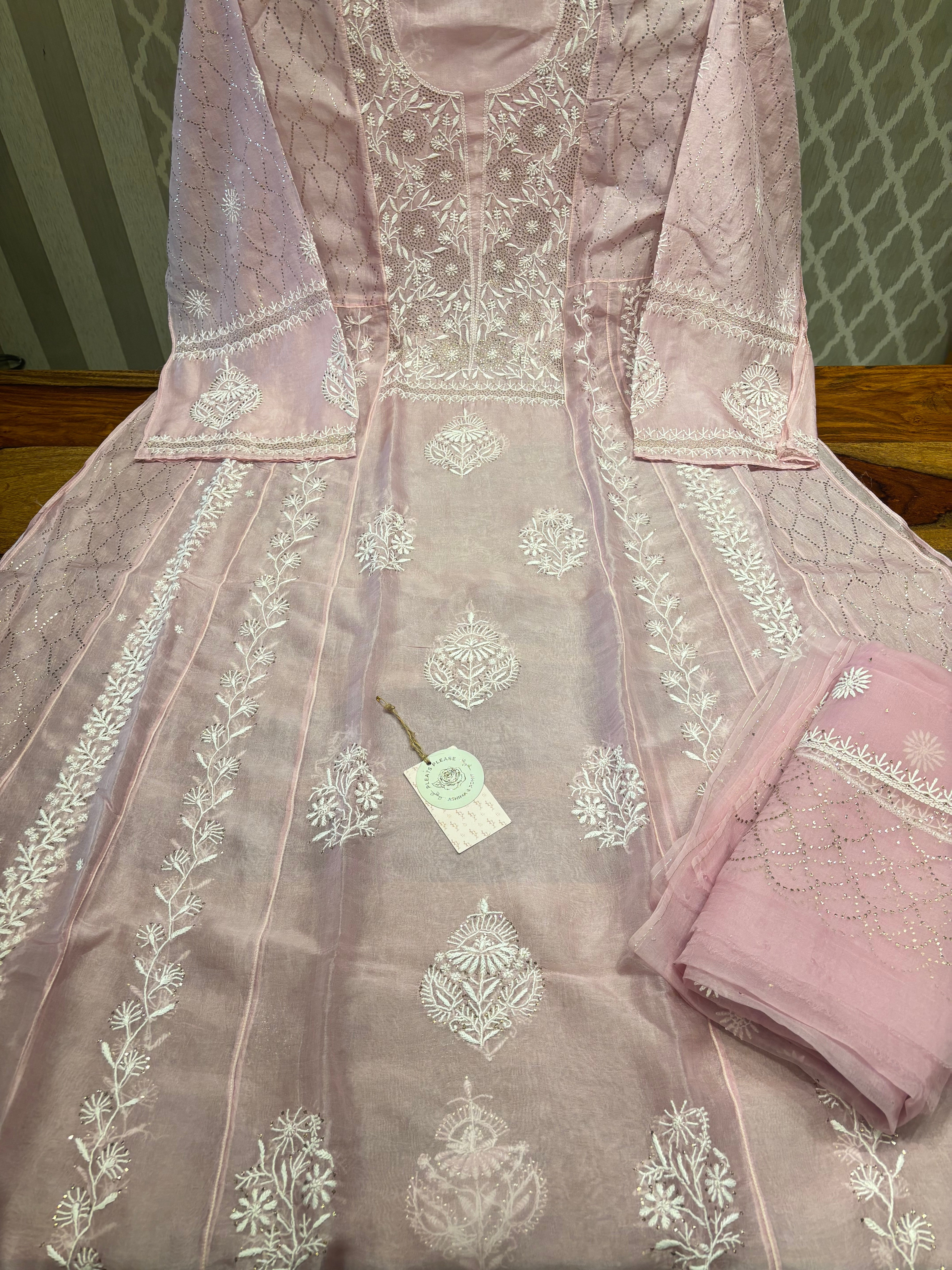 Lilac Organza Chikankari Anarkali and Dupatta