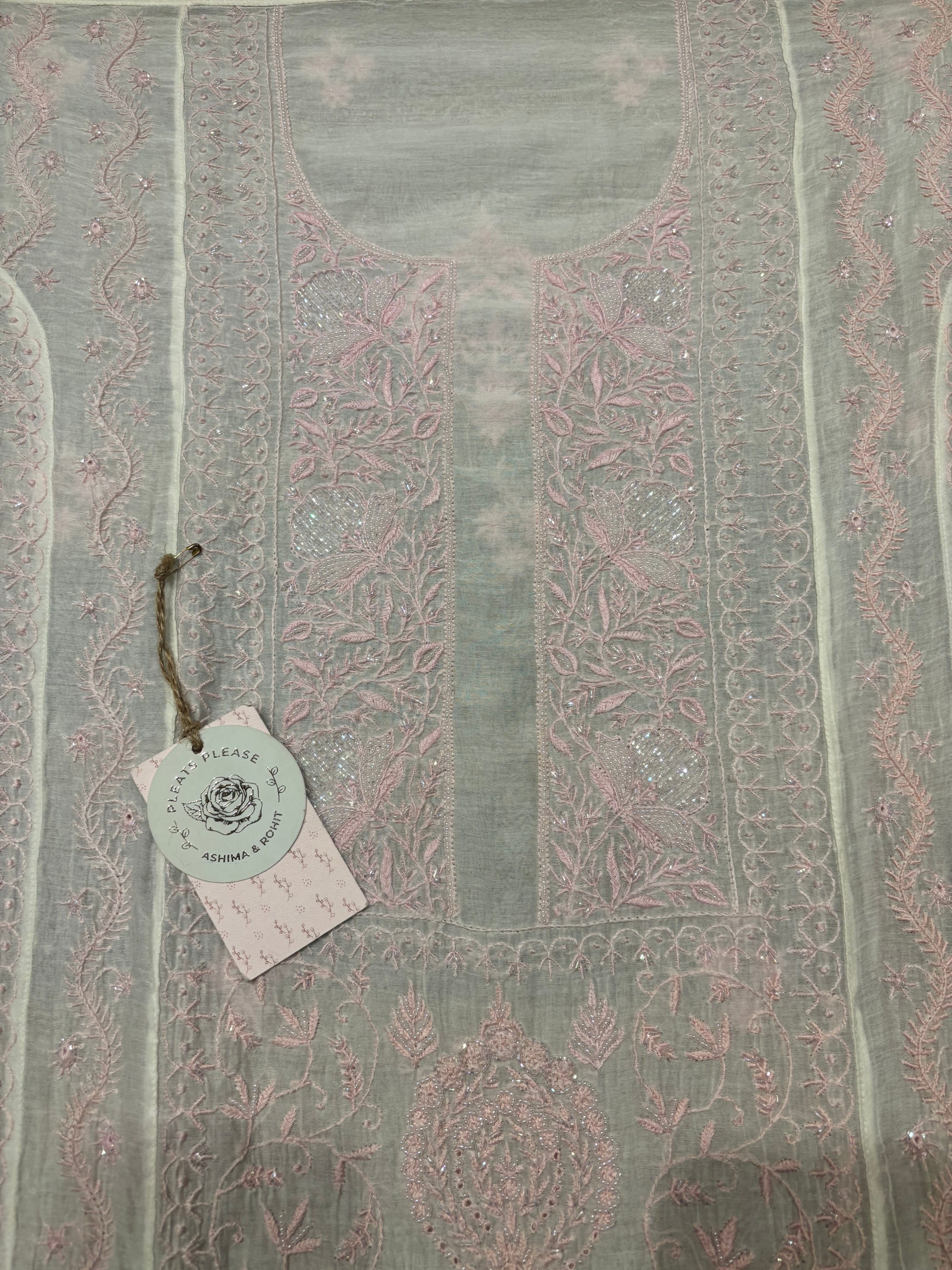 Dyeable Chanderi Mul Chikankari Kurta and Dupatta set