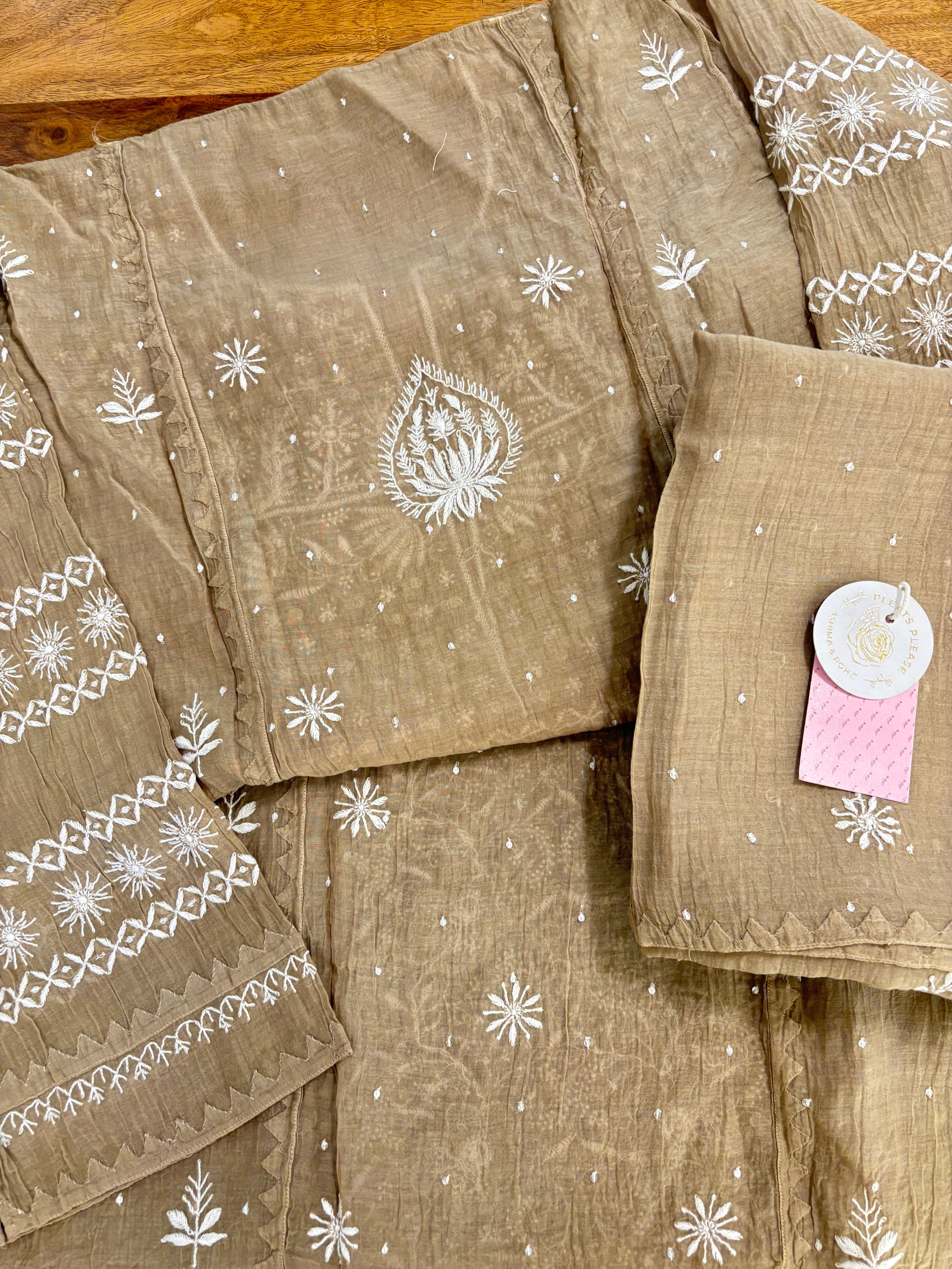 Camel Brown Chanderi Mul Chikankari Kurta & Dupatta