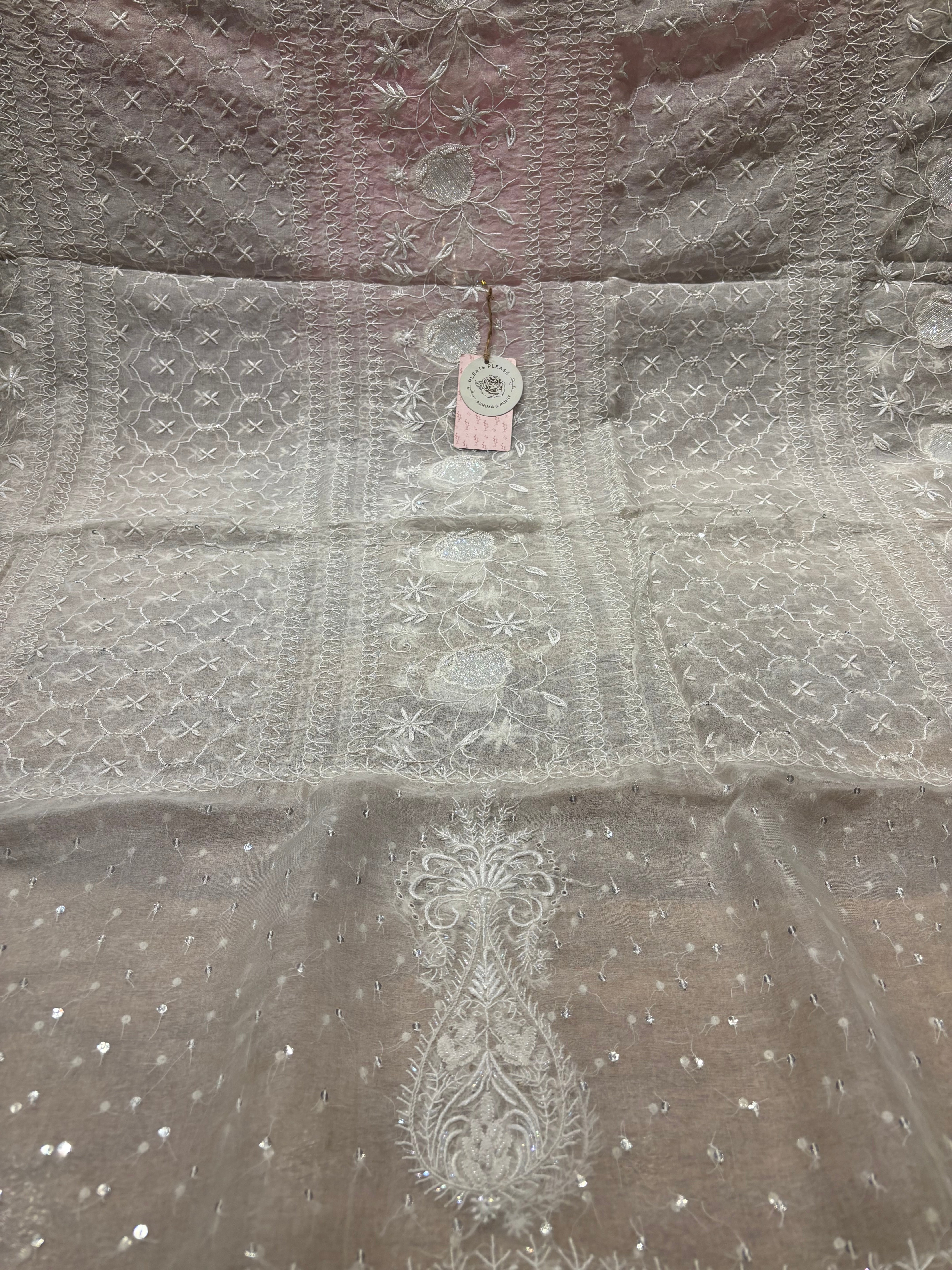 Dyeable Pure Organza Chikankari Kurta And Dupatta Set