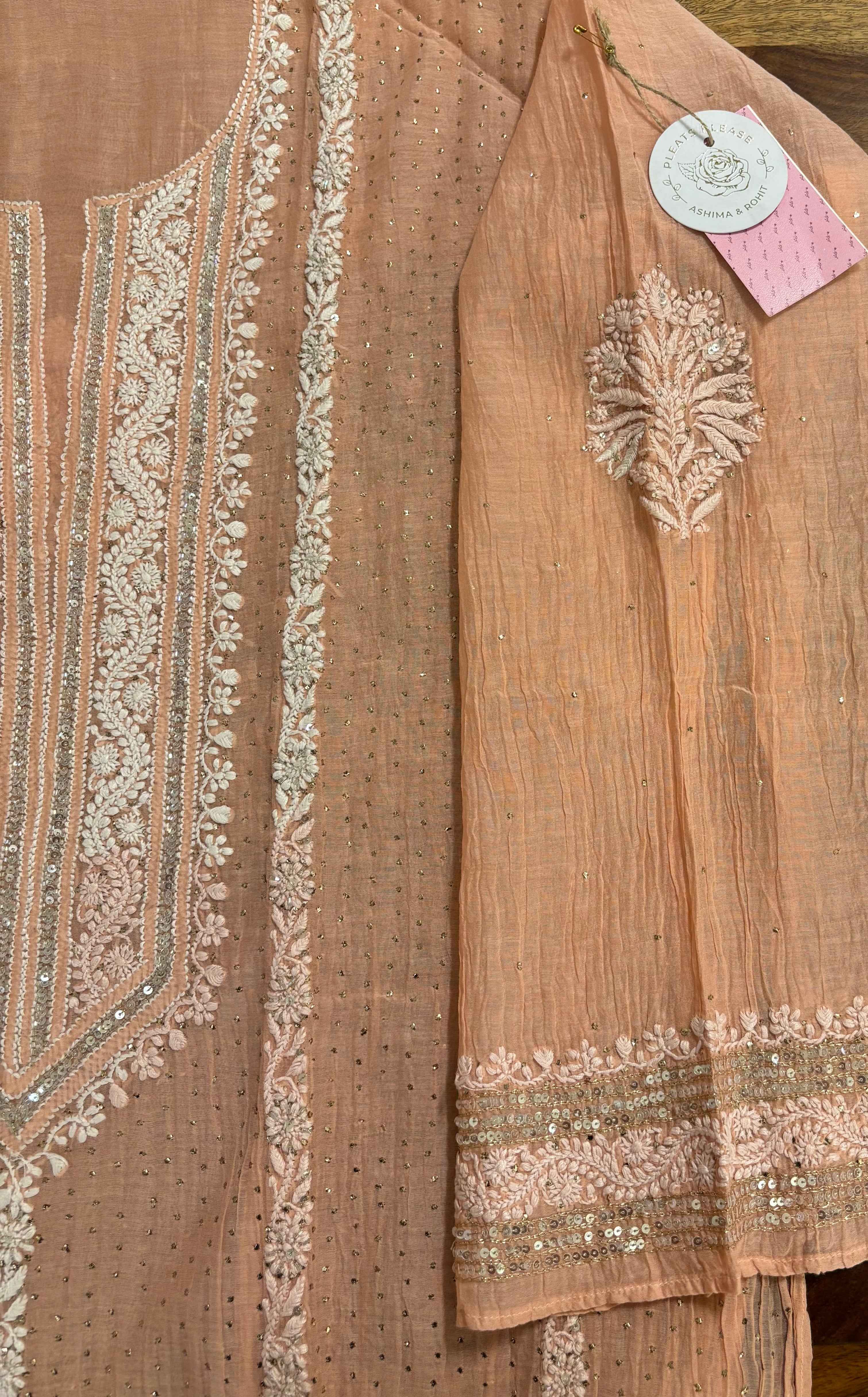 Peach Chanderi Mukaish Kurta Dupatta set
