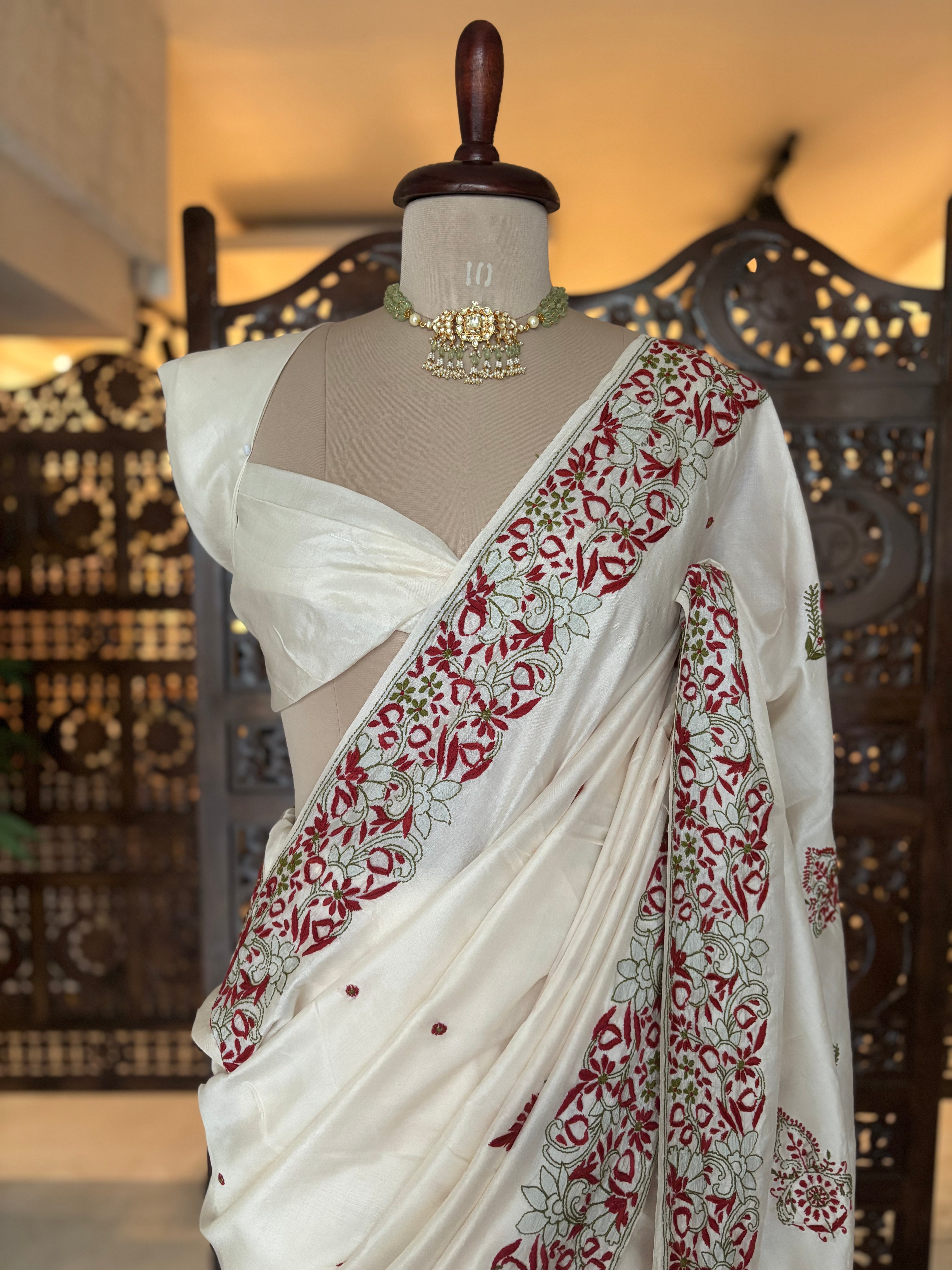 Dyeable Tussar Silk Chikankari Saree