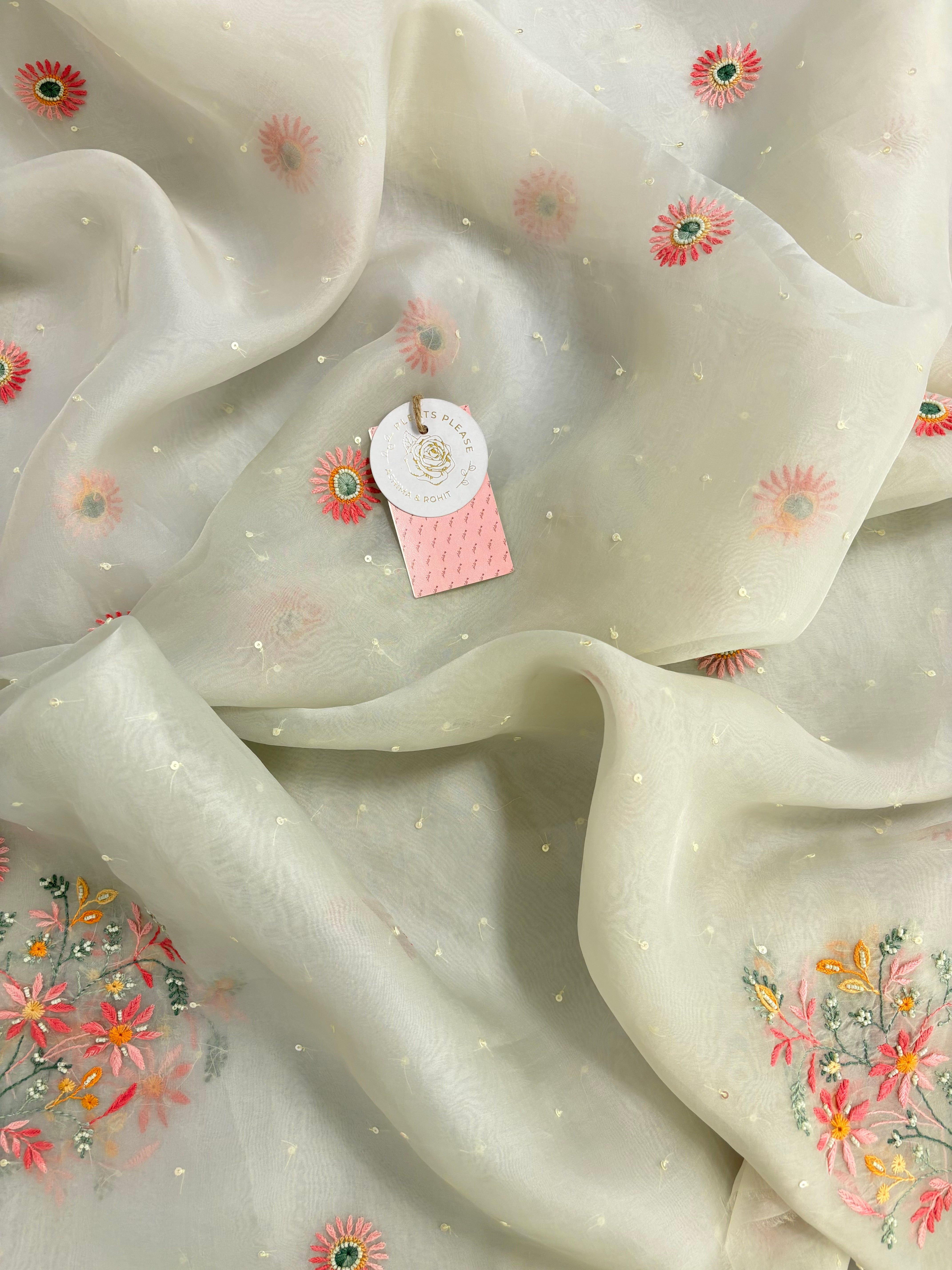 Ivory Cream Pure Organza Chikankari Kurta & Dupatta