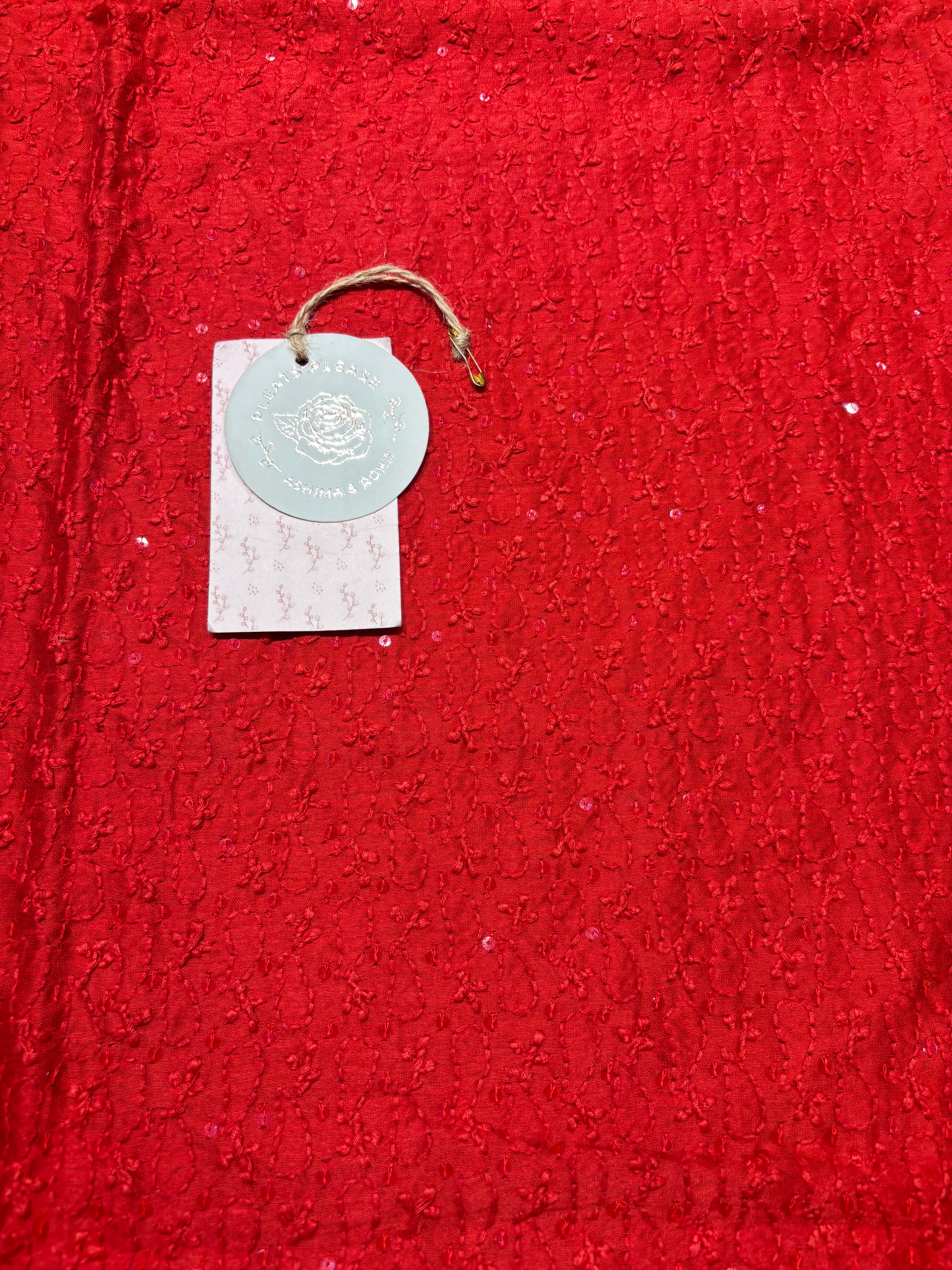 Red Chanderi Silk Chikankari Men’s Kurta Fabric