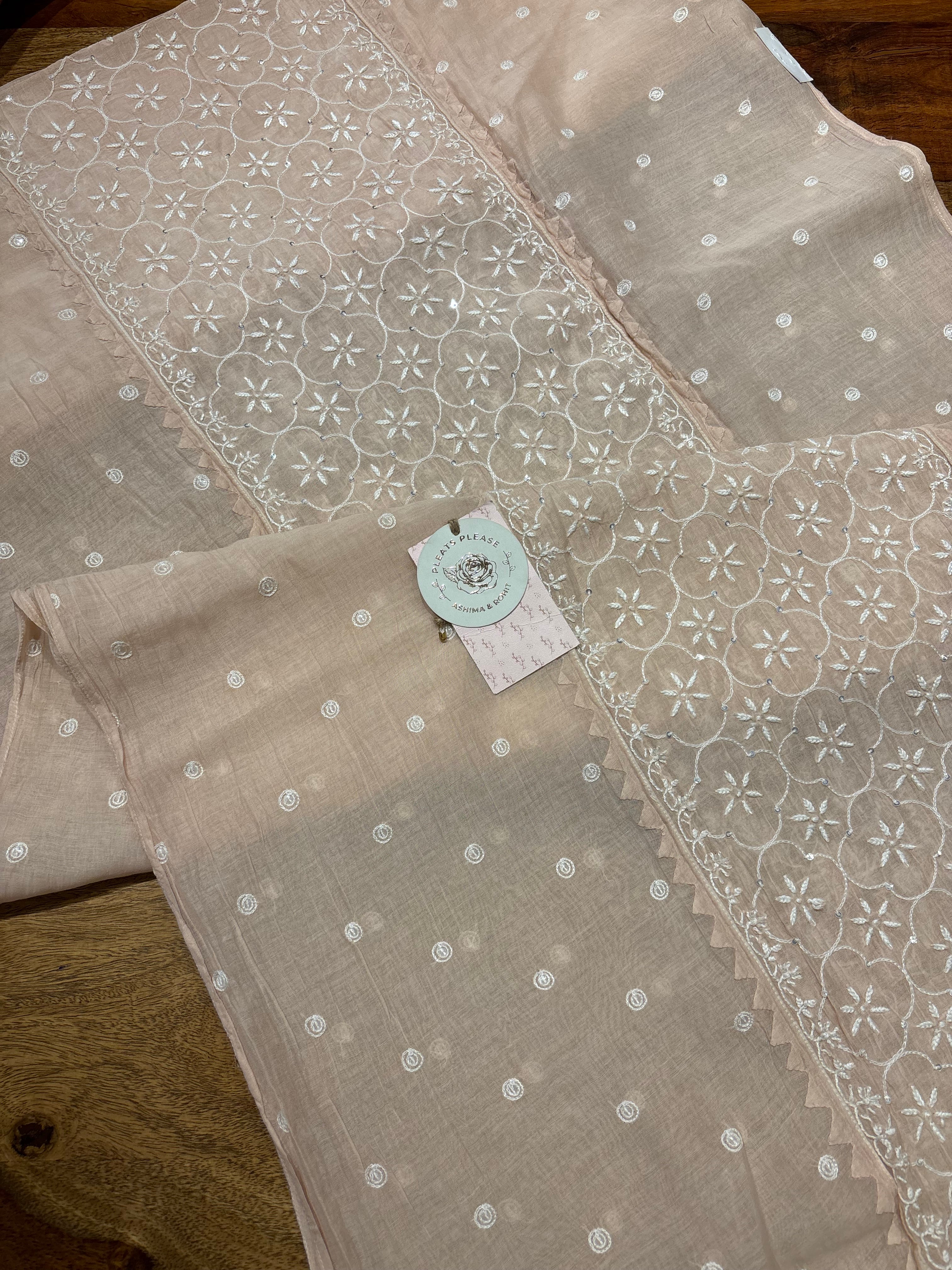 Peach Chanderi Mul Chikankari Kurta and Dupatta