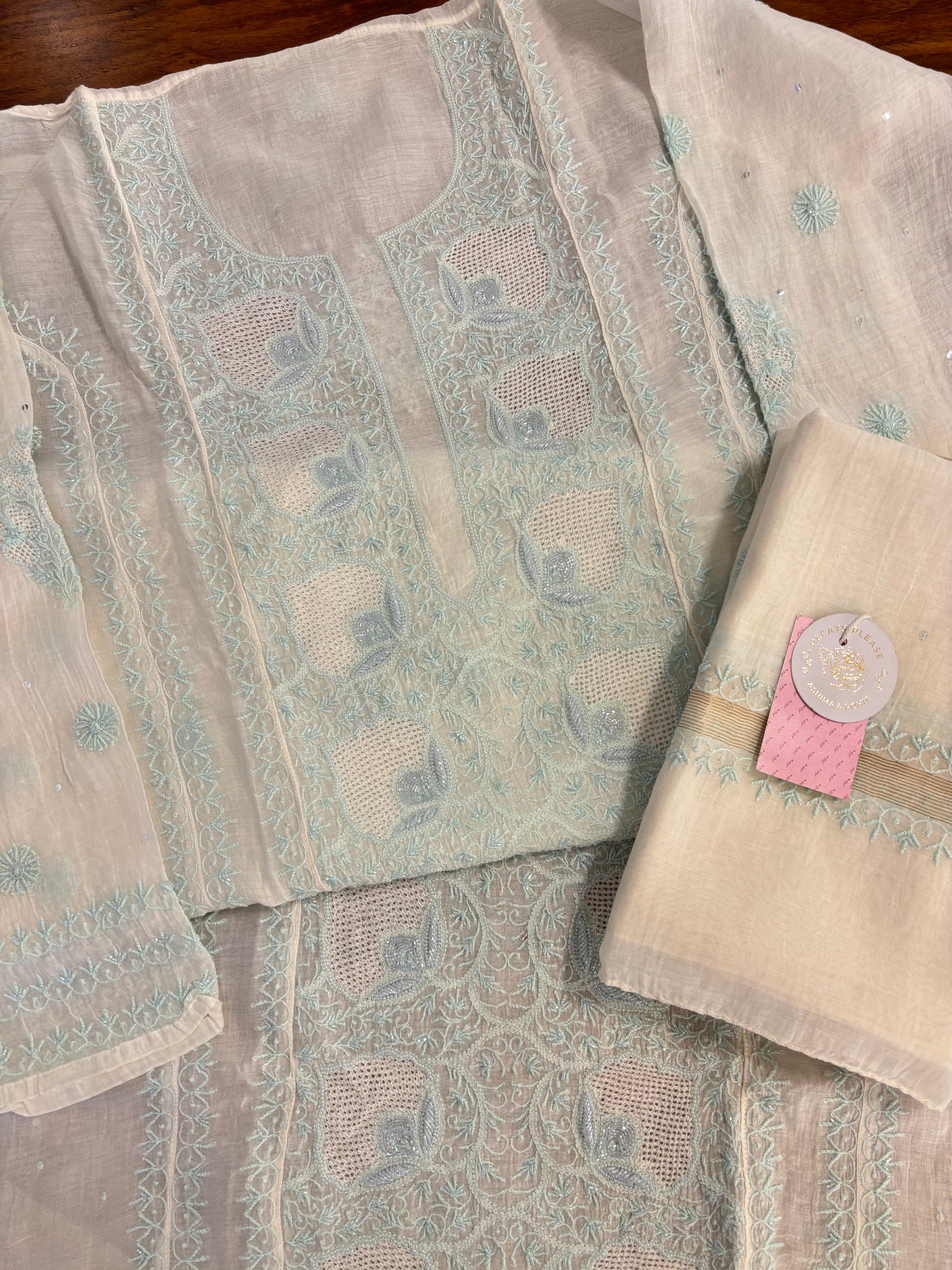 Dyeable Chanderi Chikankari Jaal Kurta & Dupatta