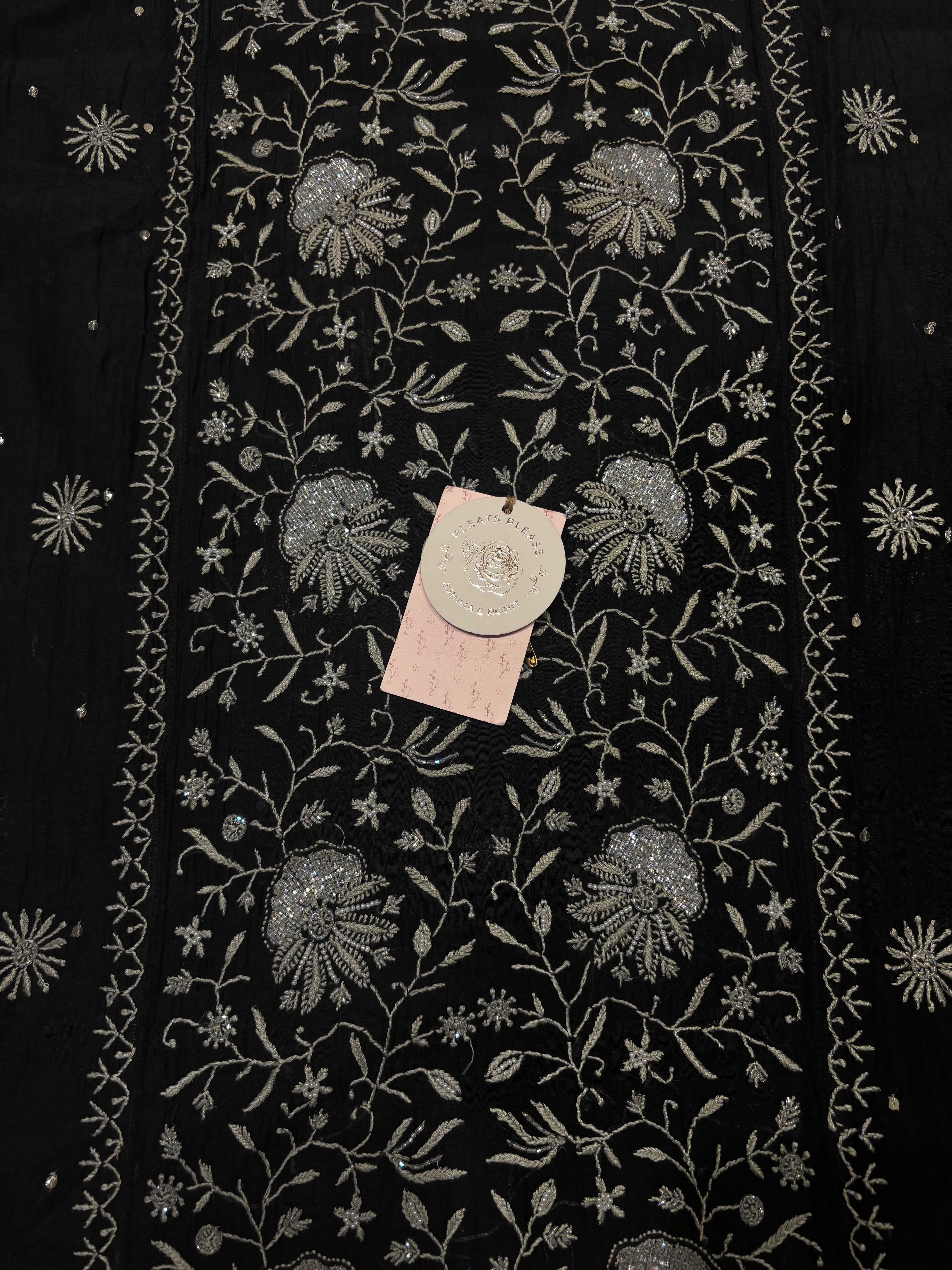 Black Chanderi Mul Chikankari Kurta & Dupatta Set