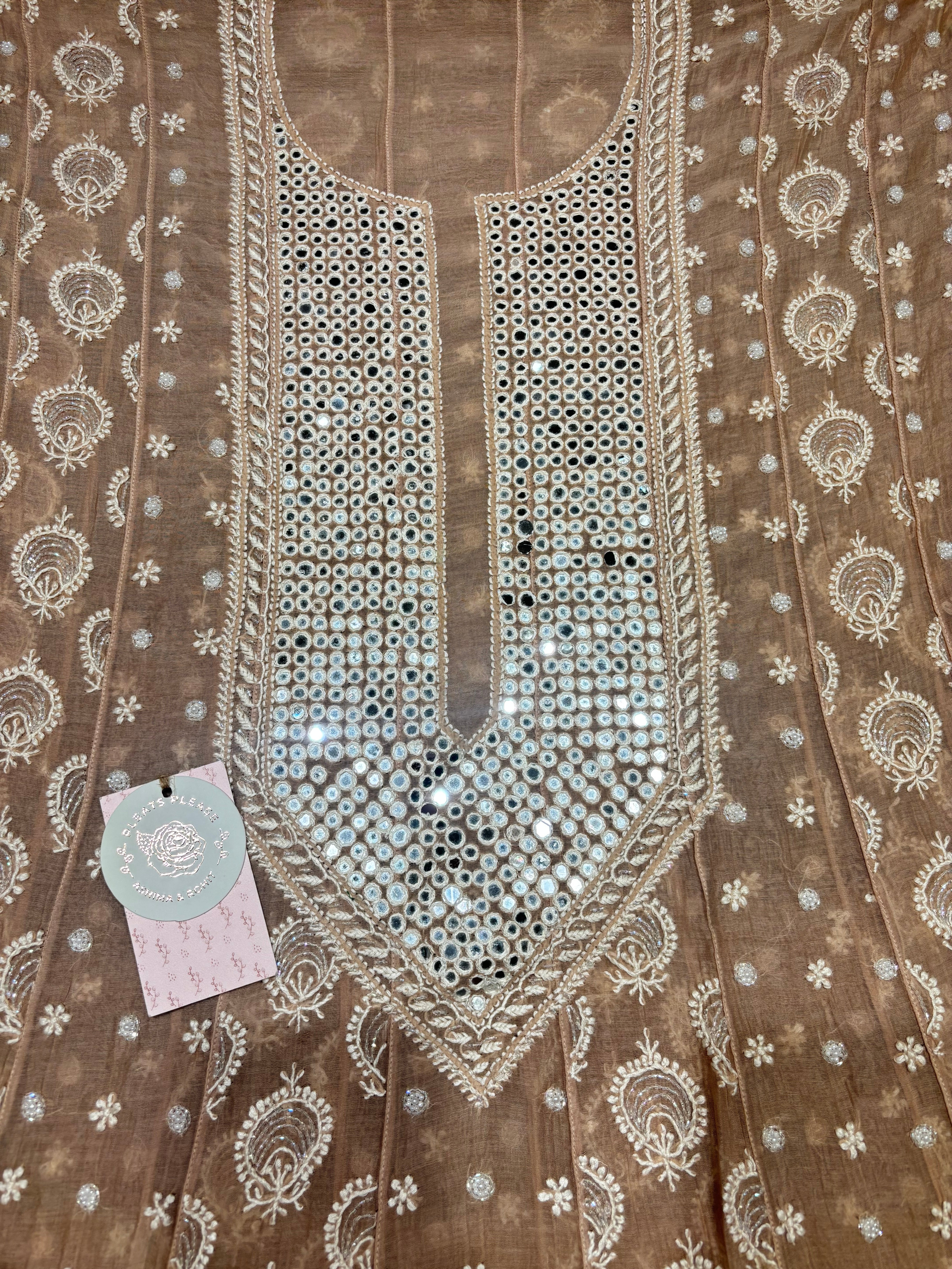 Nude Peach Chanderi Mul Chikankari Anarkali and Dupatta Set