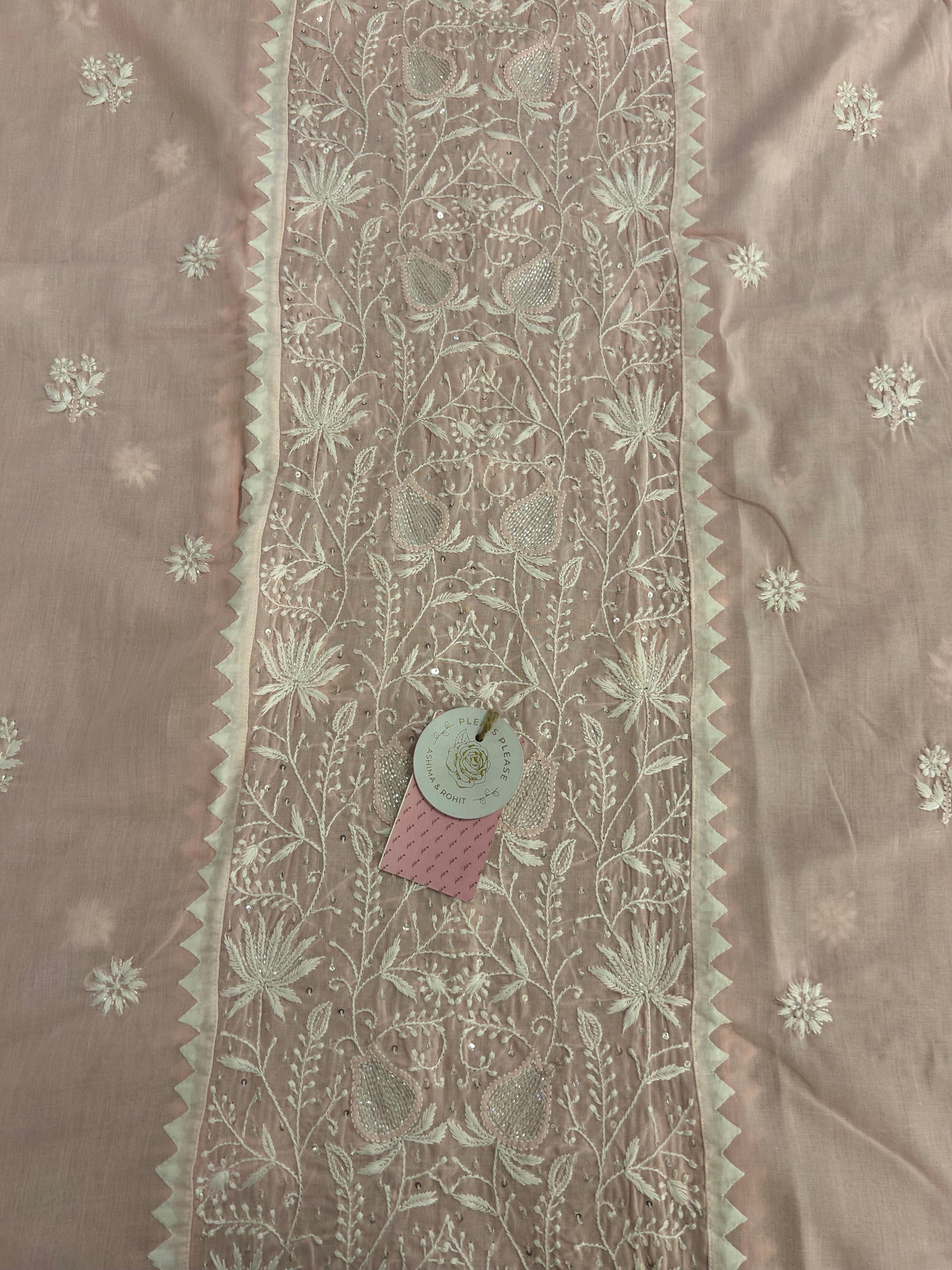 Baby Pink Mulmul Chikankari Kurta & Dupatta