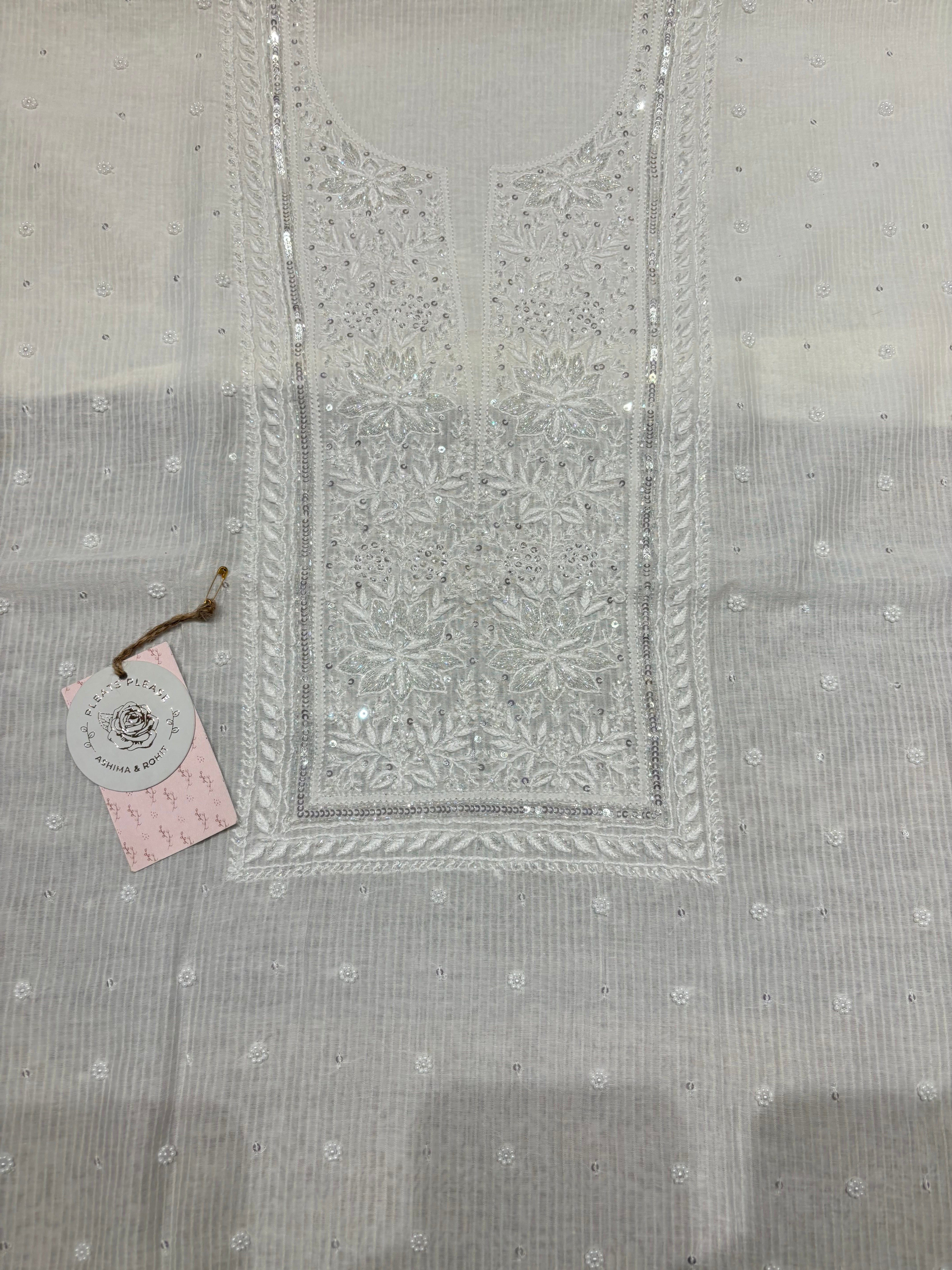 Dyeable Chanderi Maheshwari Chikankari Kurta And Dupatta Fabric