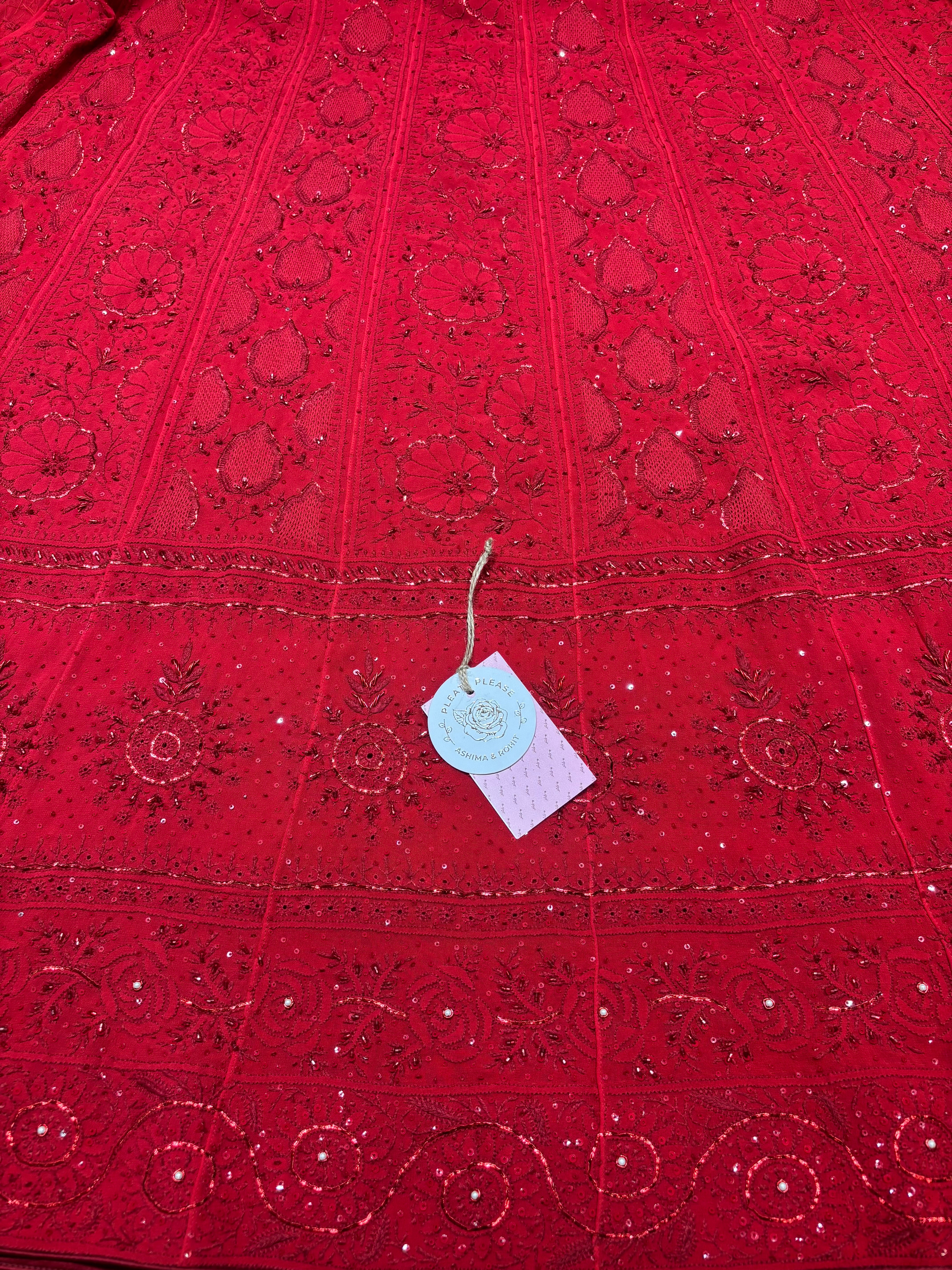 Red Pure & Premium Georgette Chikankari Anarkali & Dupatta Set