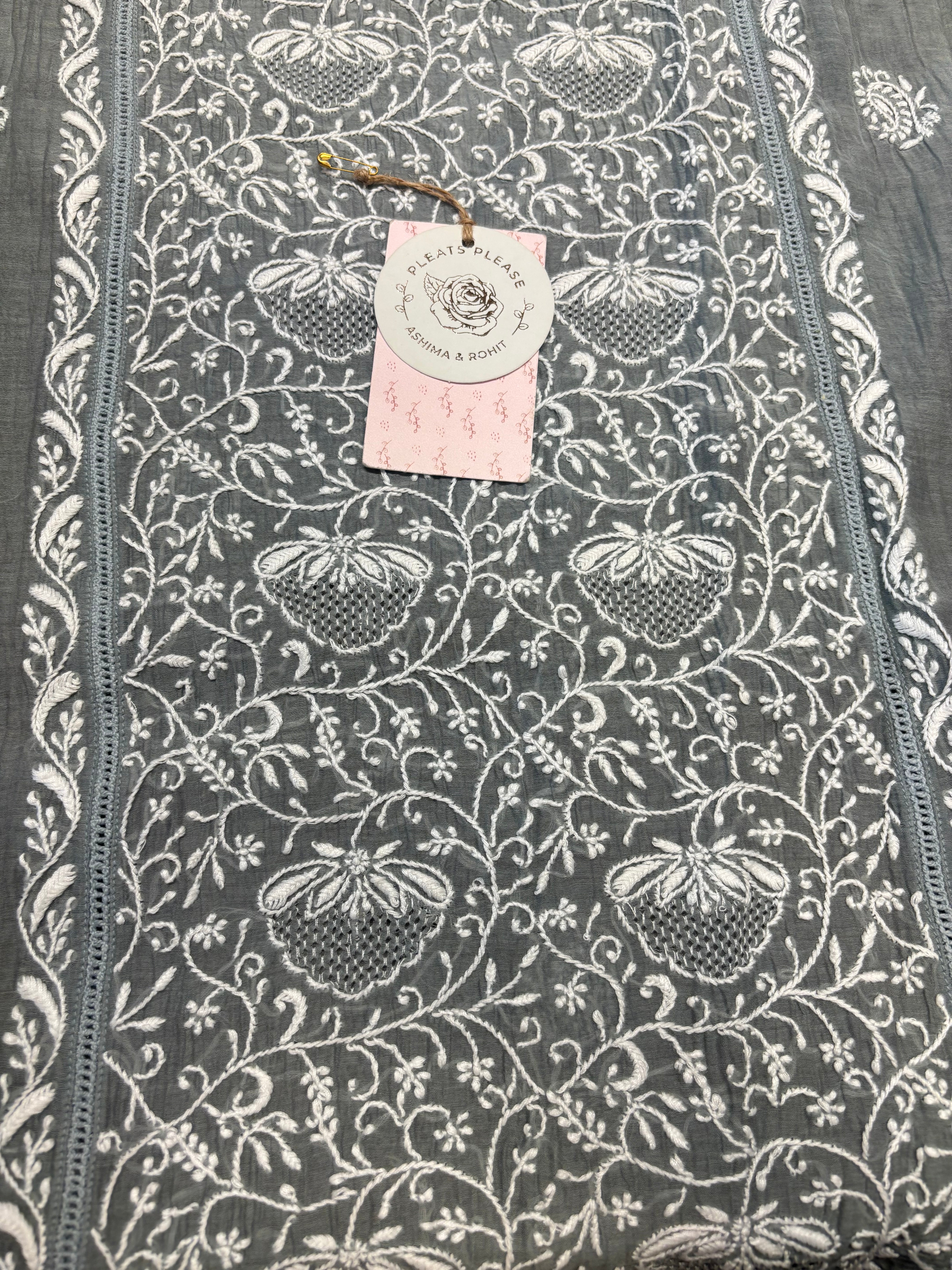 Gray Chanderi Mul Only Chikankari Kurta and Dupatta